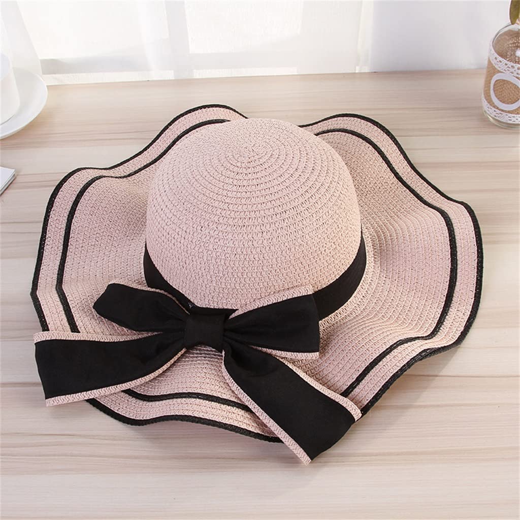Women's Classic Straw Boater Hat - Wide Brim Panama Sun Hat with Bowknot for Beach, Summer & Outdoor Activities (54-58CM, Color B) | Perfect for Vacations, Gardening and Fashion Accessories
