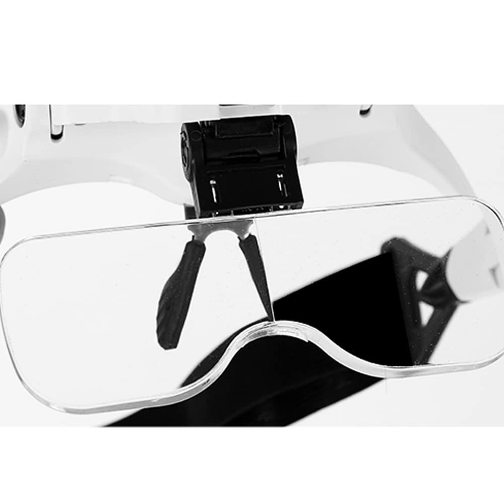Rechargeable LED Headband Magnifier Glasses - 5 Interchangeable Lenses (1.5X, 2.0X, 2.5X, 3.5X) with Bright Light for Jewelry Making, Watch Repair & Crafts