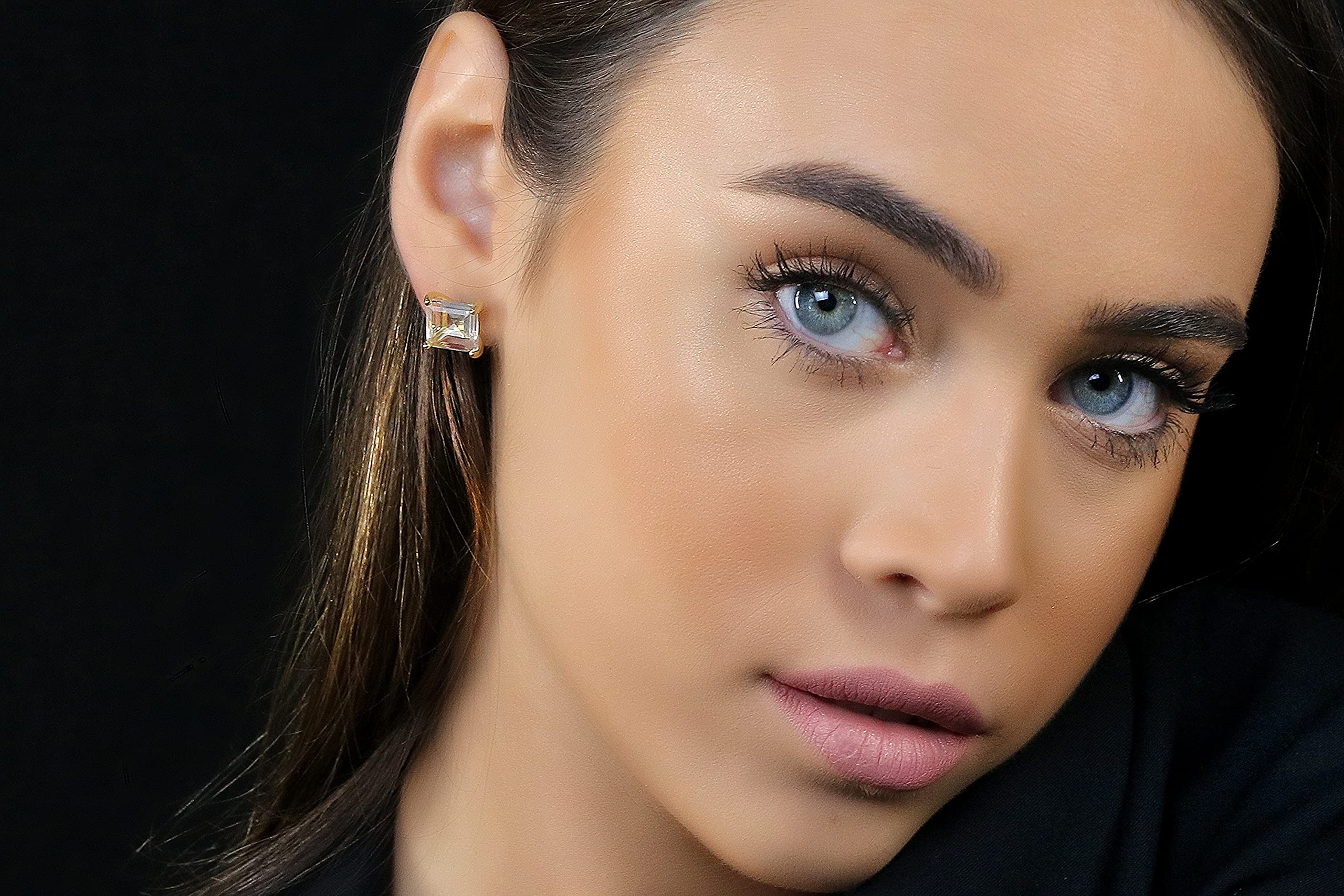 Clear Quartz Stud Earrings - Gold Vermeil Square Gemstone Jewelry for Women | Bridal & Fashion Gift