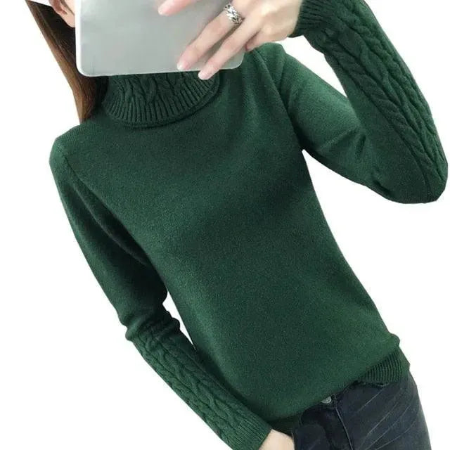 V-Neck Turtleneck Sweater for Women - Soft & Warm Winter Knit Pullover - Perfect for Office, Casual Outfits & Holiday Gatherings