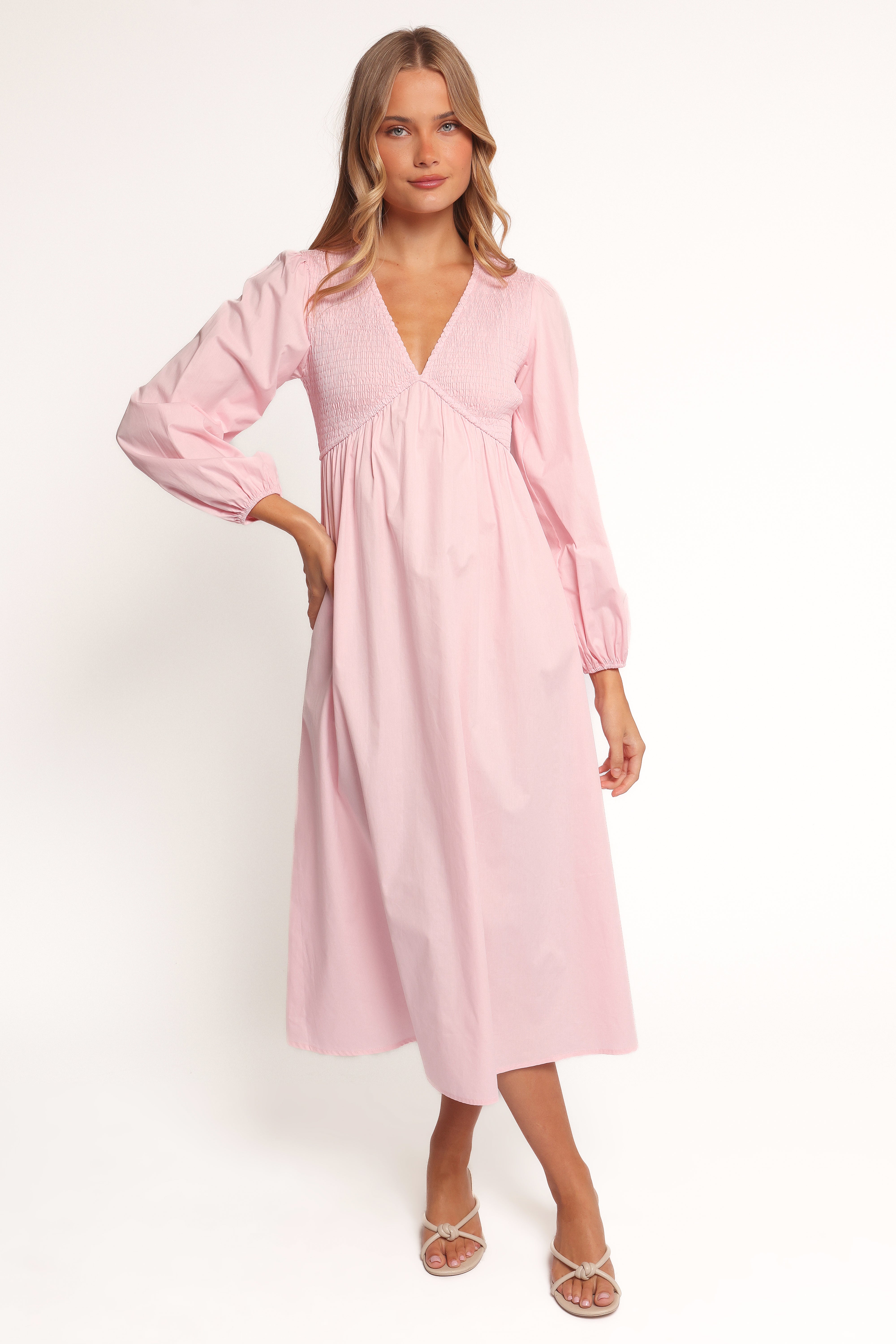 Ilyana Long Sleeve Maxi Dress for Women - Elegant Pink Flowy Formal Gown for Weddings, Parties & Special Occasions