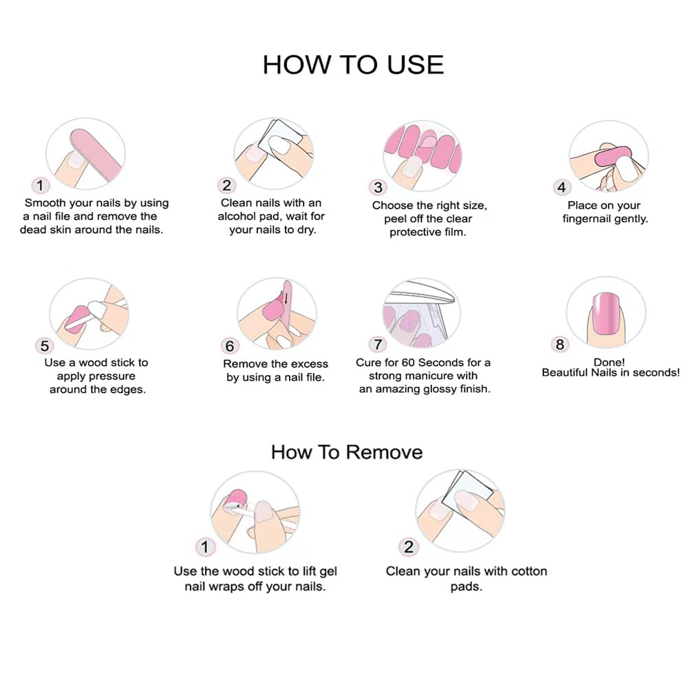 Premium Semi-Cured Gel Nail Strips Kit - 20PCS Salon-Quality DIY UV Gel Nails with Ombre Pink French Tips & Glitter Designs (UV Light Required) - Perfect for Home Manicures, Parties, Weddings & Special Occasions