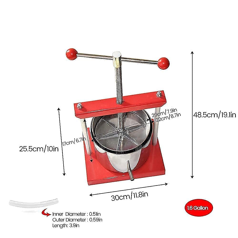 Premium Manual Fruit Press - 1.6 Gallon/6L & 1.8 Gallon/7L Dual Capacity for Cheese, Herbs, Wine Making - Heavy Duty Apple Crusher for Home Brewing & Juice Extraction