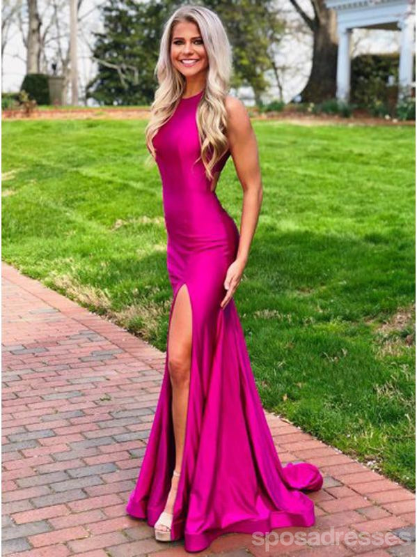 Elegant Hot Pink Mermaid Halter Prom Dress with High Side Slit - Formal Evening Gown for Homecoming, Prom Night & Special Occasions