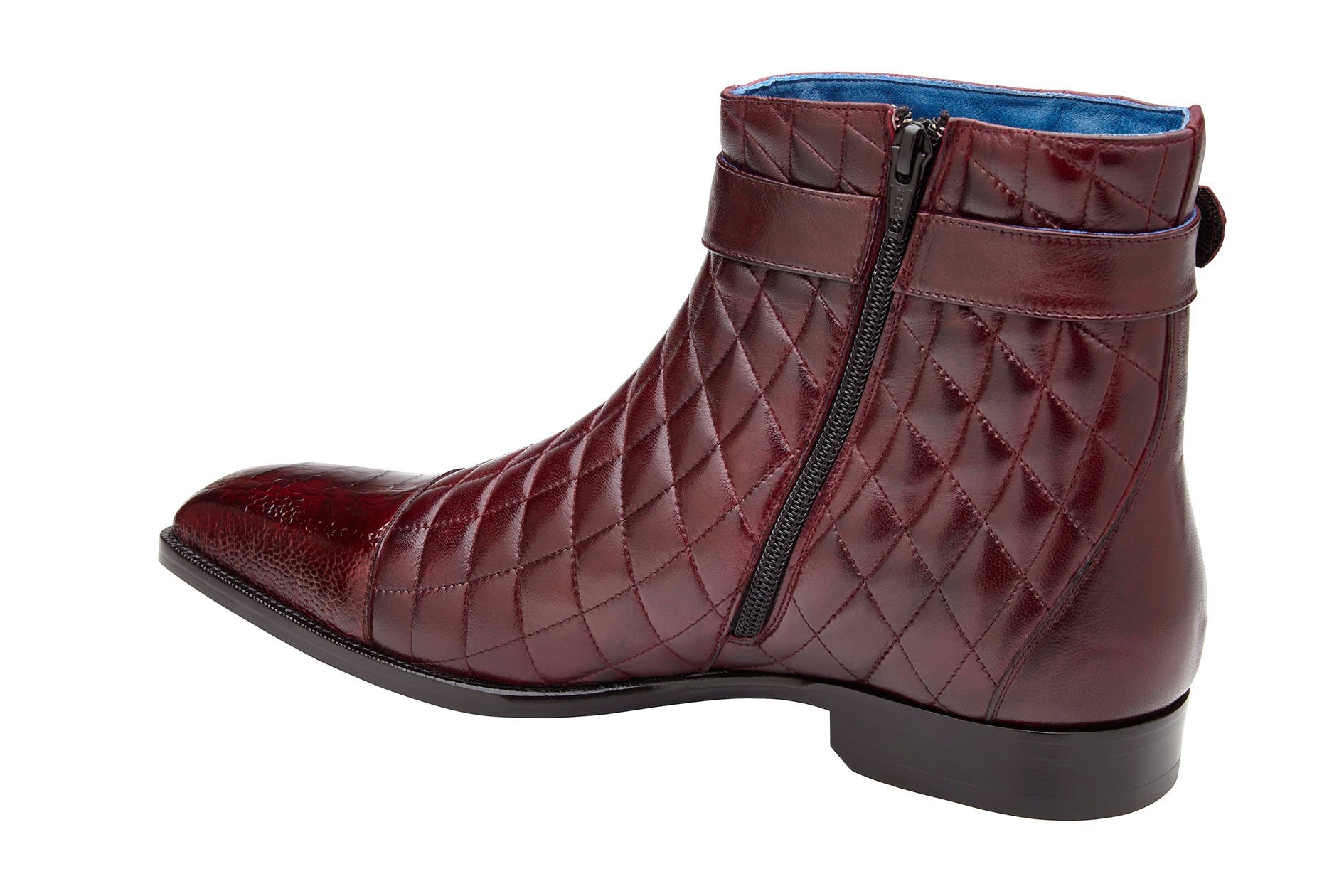 Belvedere Libero Genuine Ostrich Leg & Quilted Leather Boots - Antique Dark Burgundy R80 - Stylish Cowboy Boots for Western Wear & Country Fashion
