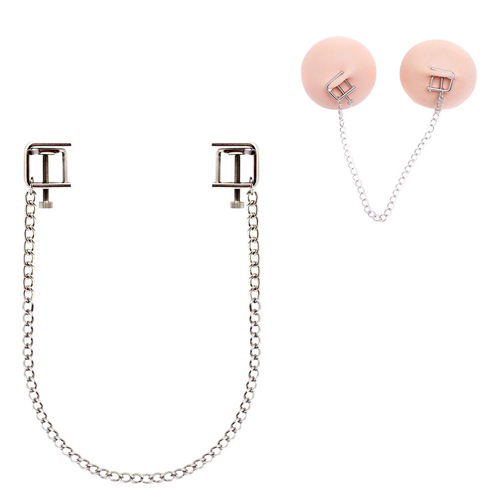 Adjustable Metal Nipple Clamps with Chain - Flat Clip Head Bondage Restraints for Women, BDSM & Fantasy SM Sex Toys - Perfect for Couples Play & Sensual Exploration