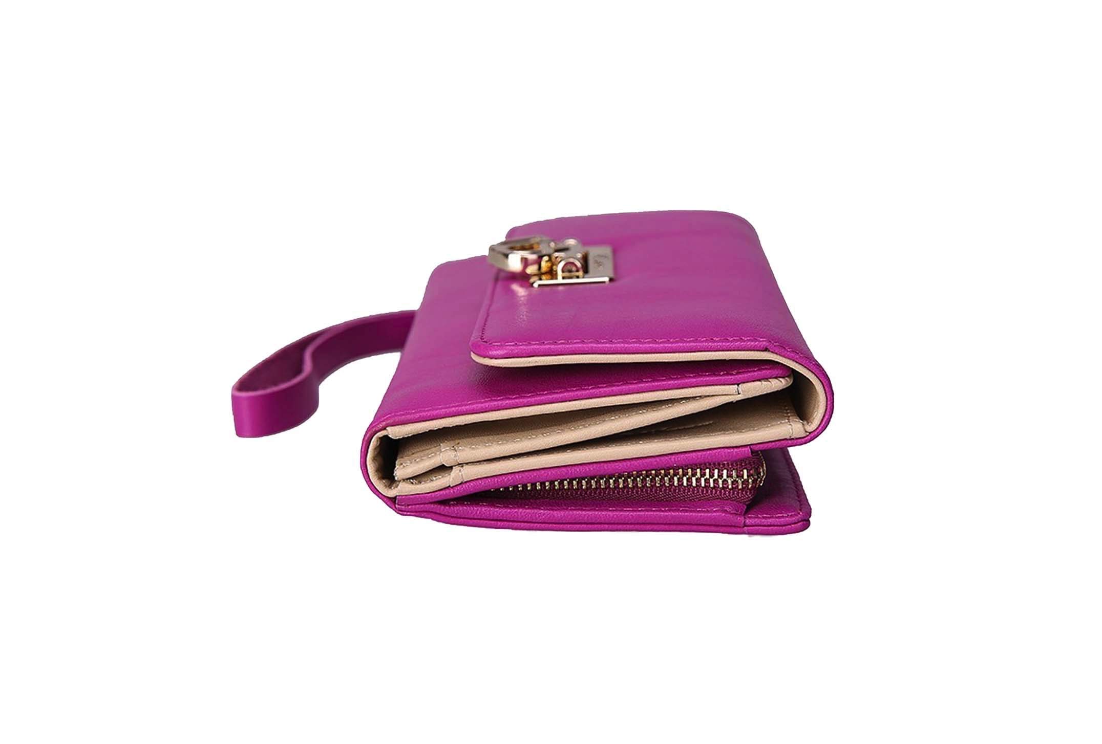 Women's Flip Lock Calfskin Leather Wristlet Wallet - Slim RFID Blocking Clutch Purse for Everyday Use, Travel & Night Out