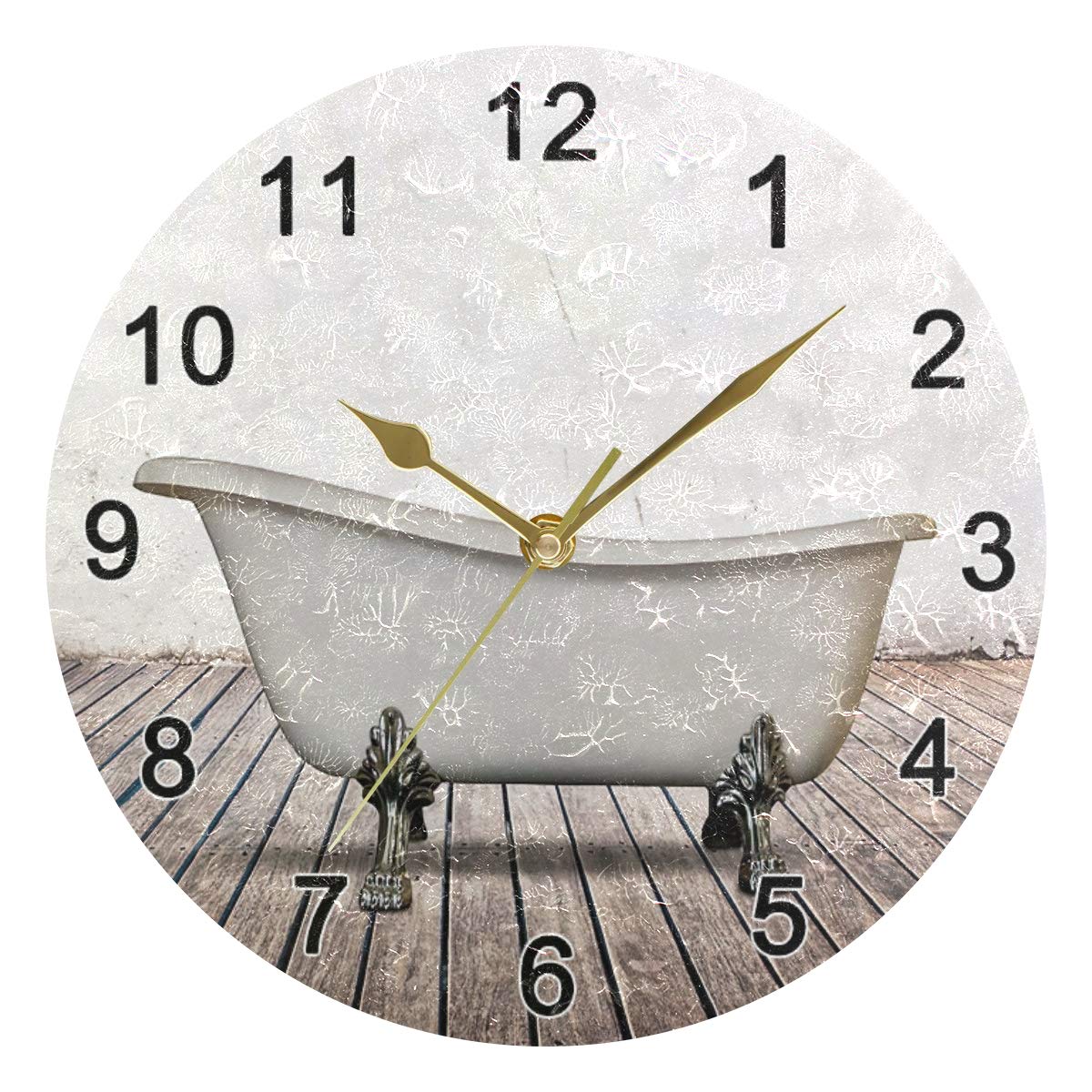 Vintage 10 Inch Round Wooden Wall Clock - Rustic Farmhouse Decor with Bathtub Design, Battery Operated for Living Room, Kitchen, Bedroom & Patio - Perfect for Home, Office and Country Style Interior Decoration