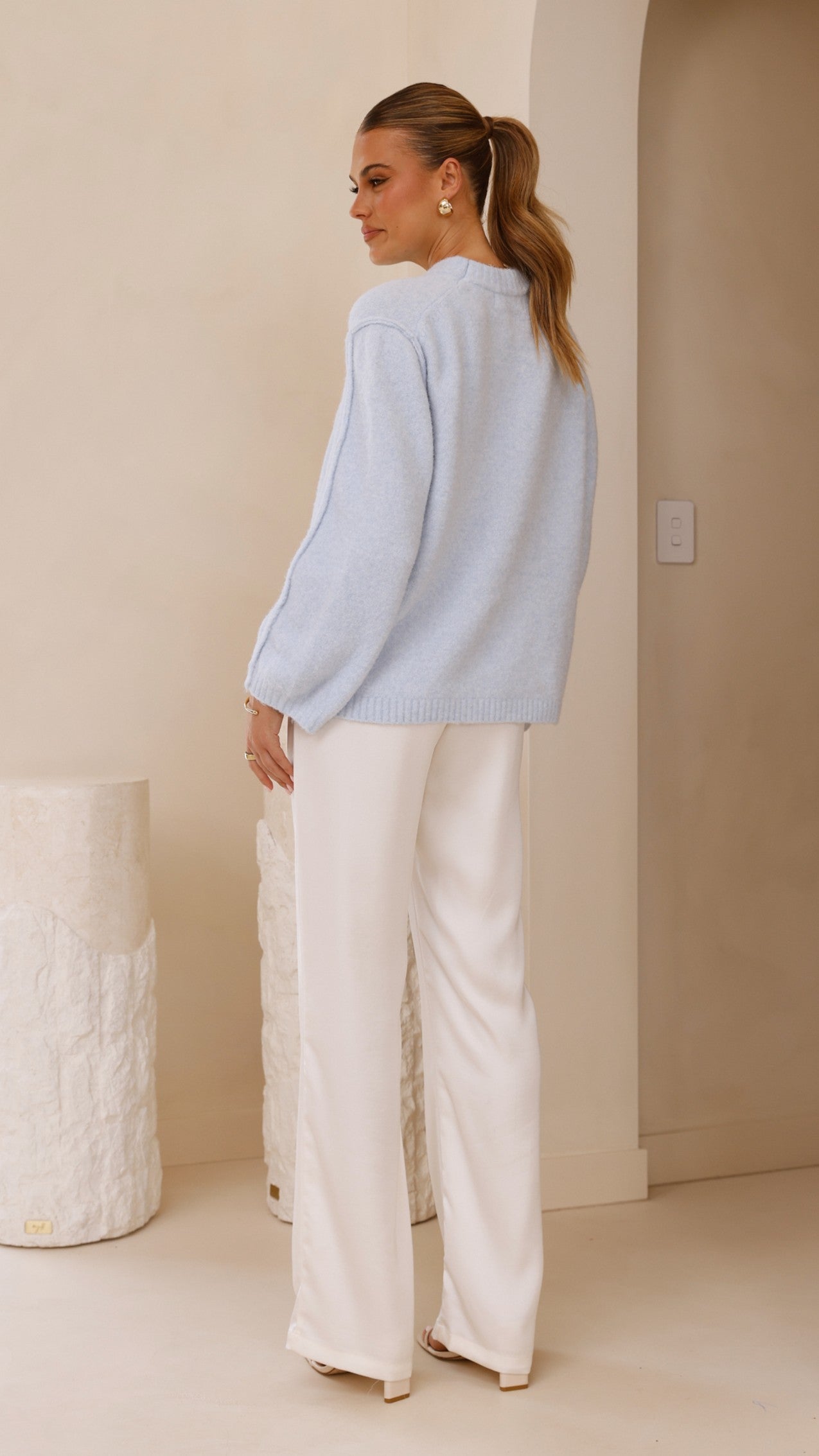Ally Knit Sweater Women's Blue Crewneck Pullover - Perfect for Fall Fashion & Casual Outfits