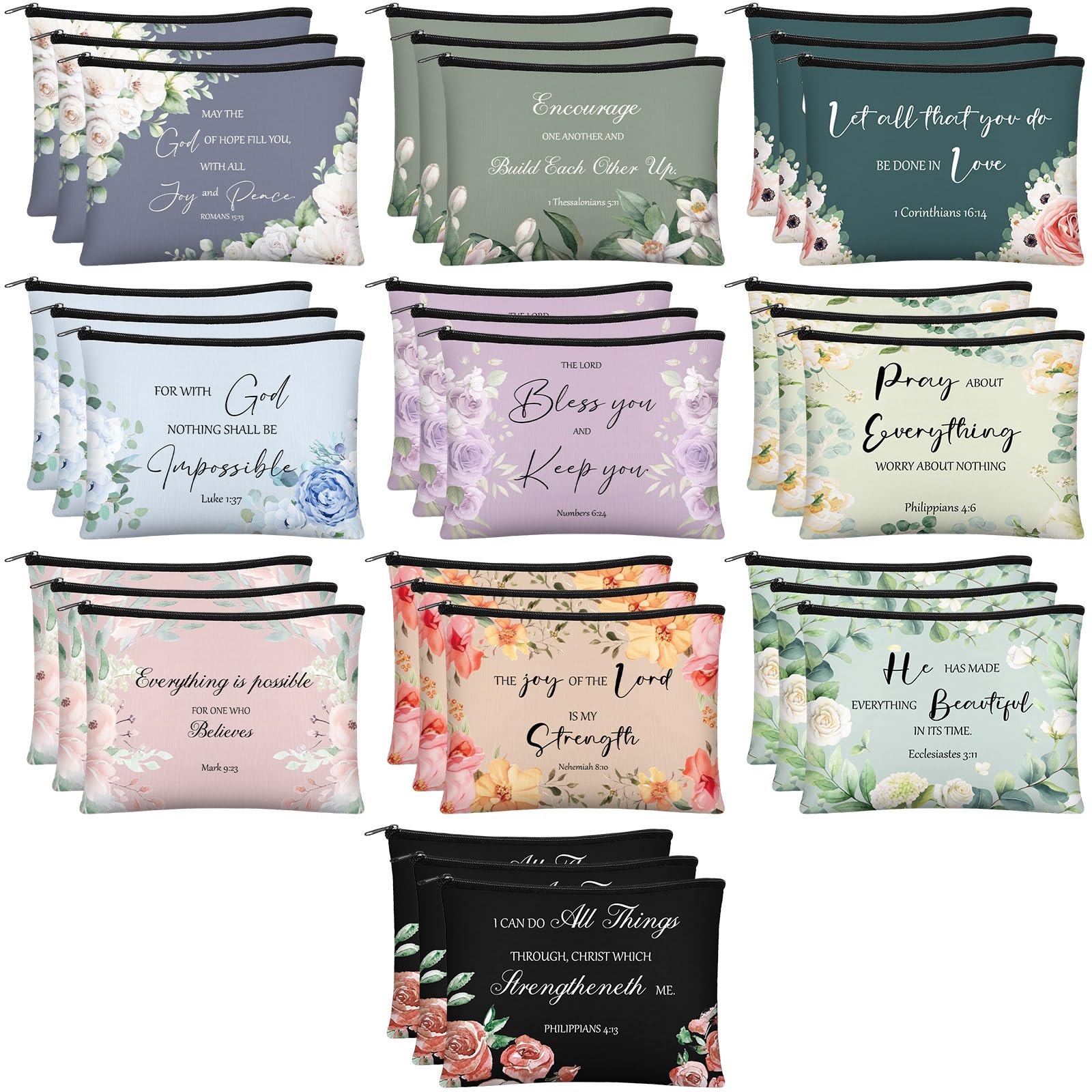 30 Pcs Christian Gift Set for Women - Inspirational Bible Verse Cosmetic & Makeup Bags with Zipper - Perfect for Mother's Day, Travel, Church, Bible Study (Morandi Style) - Great Gift for Mom, Sister & Religious Women