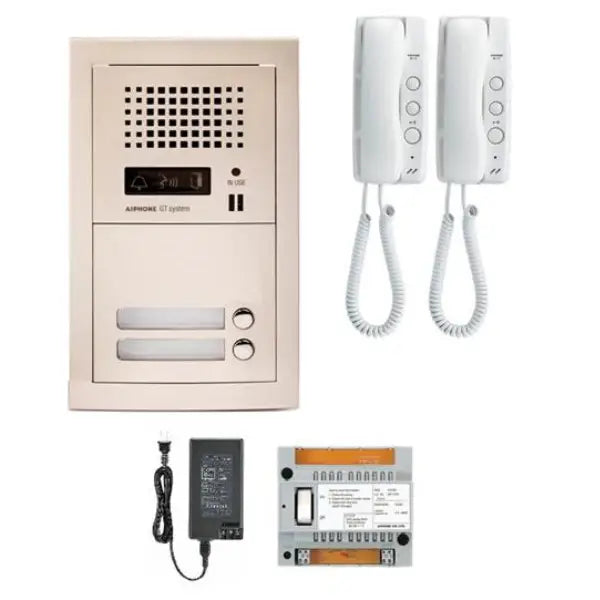 Aiphone GT 2H 2 Apartment Multi Tenant Audio Intercom System with Handset (GT 1D) - Secure Entry Solution for Multi-Family Homes & Apartment Buildings