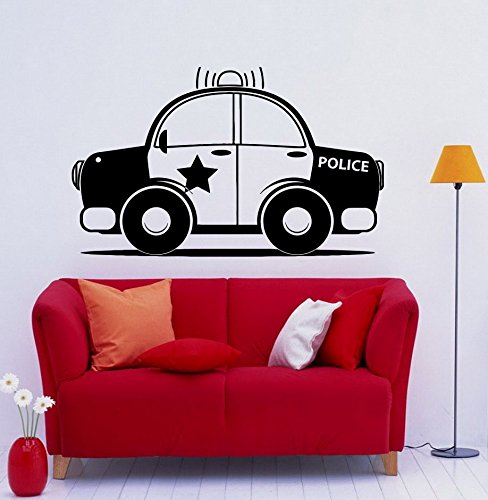 Police Car Wall Decal - Removable Vinyl Sticker Art for Kids Room & Nursery Decor - Perfect for Boys' Bedroom, Playroom & Classroom Themes (11nry3)