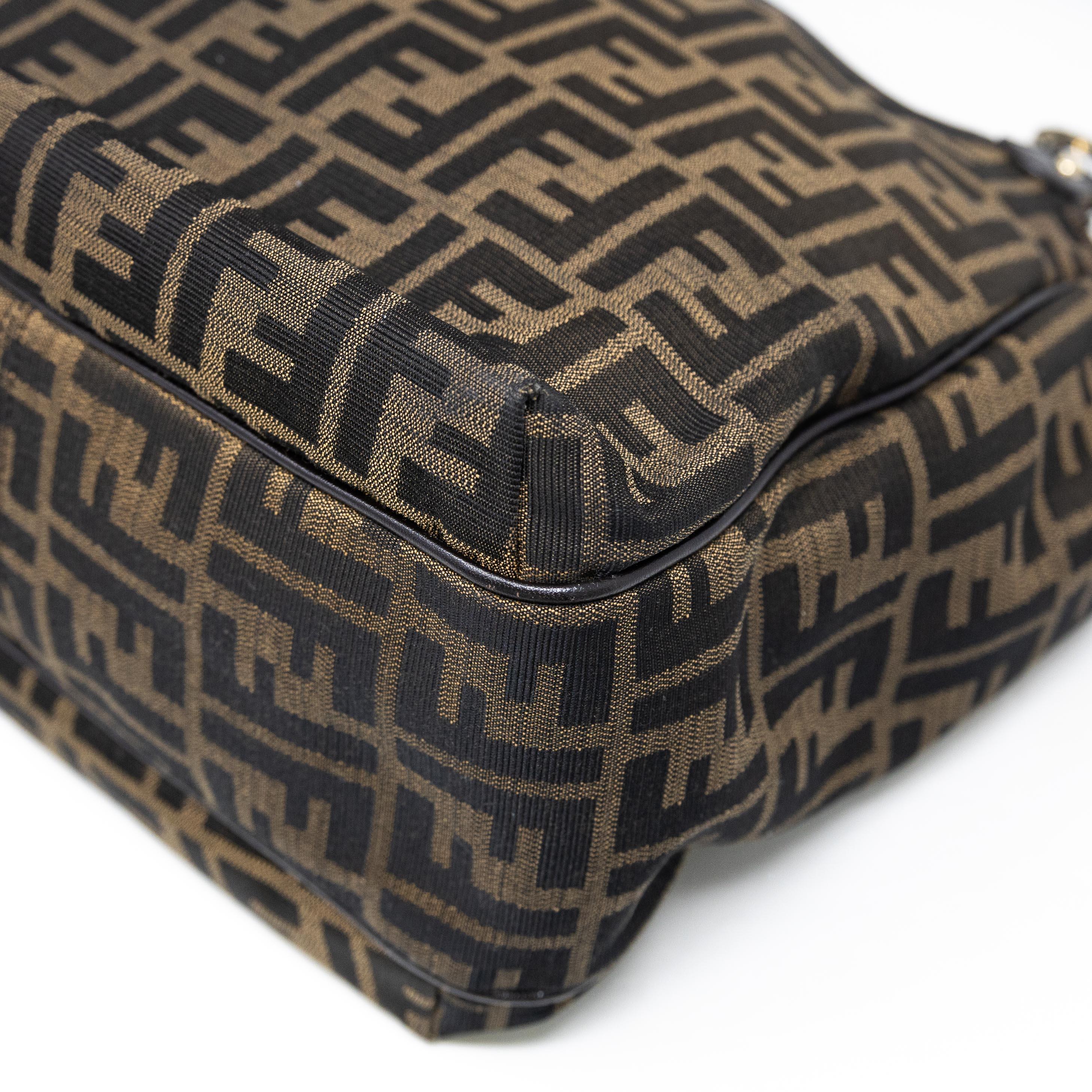 Fendi Zucca Print Brown Leather Shoulder Bag for Women - Stylish Designer Handbag Perfect for Work, Travel & Everyday Use