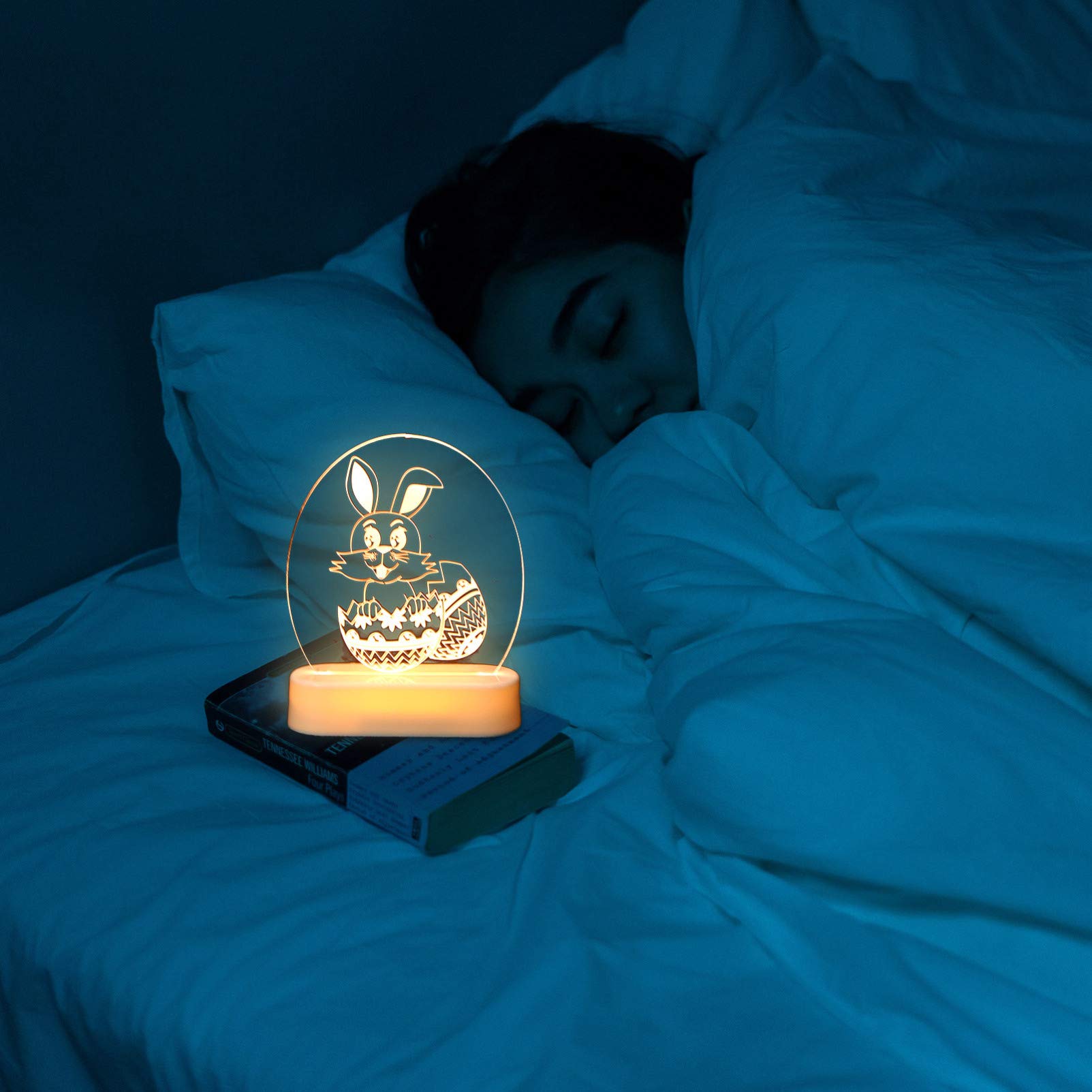 3D Illusion Touch Lamp - Easter Bunny Night Light for Kids Room, Bedside Table, Nursery Decor | USB Powered LED Desk Lamp for Baby, Children's Bedroom, Easter Decoration & Gift Idea