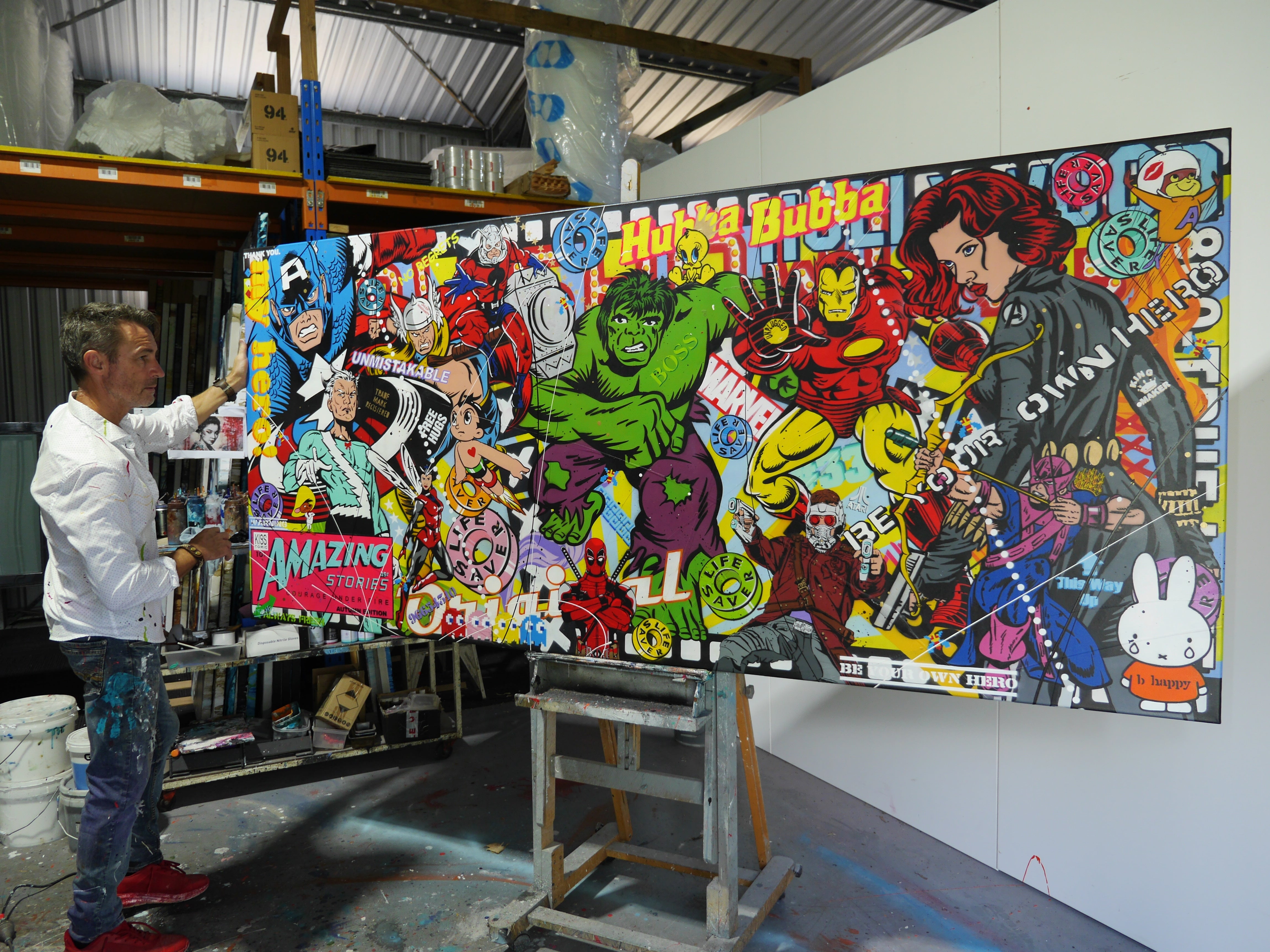 Heroes and More 270cm x 120cm Textured Urban Pop Art Canvas Painting - Modern Wall Decor for Living Room, Bedroom & Office