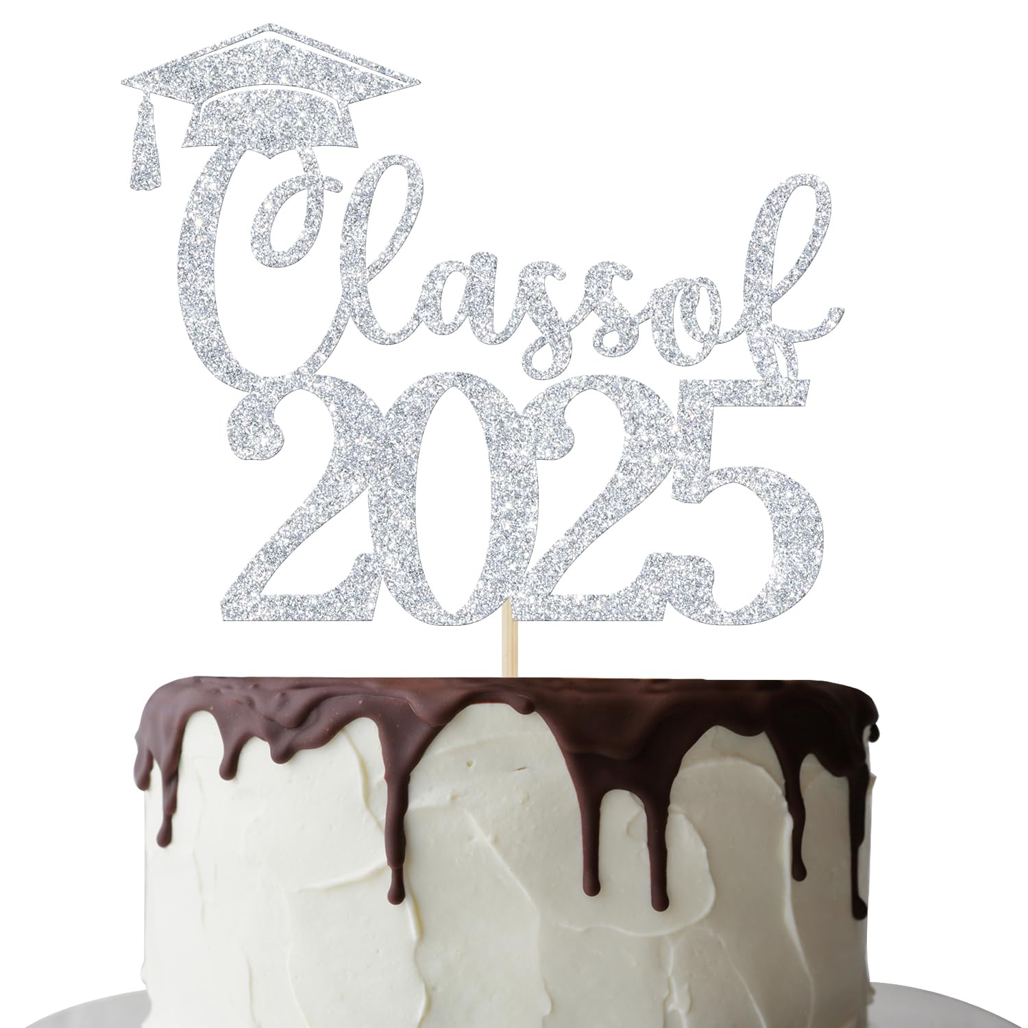 2025 Graduation Cake Topper - Silver Glitter High School & College Grad Party Decor - Congrats Grad Class of 2025 - Perfect for Graduation Cakes, Cupcakes & Dessert Tables