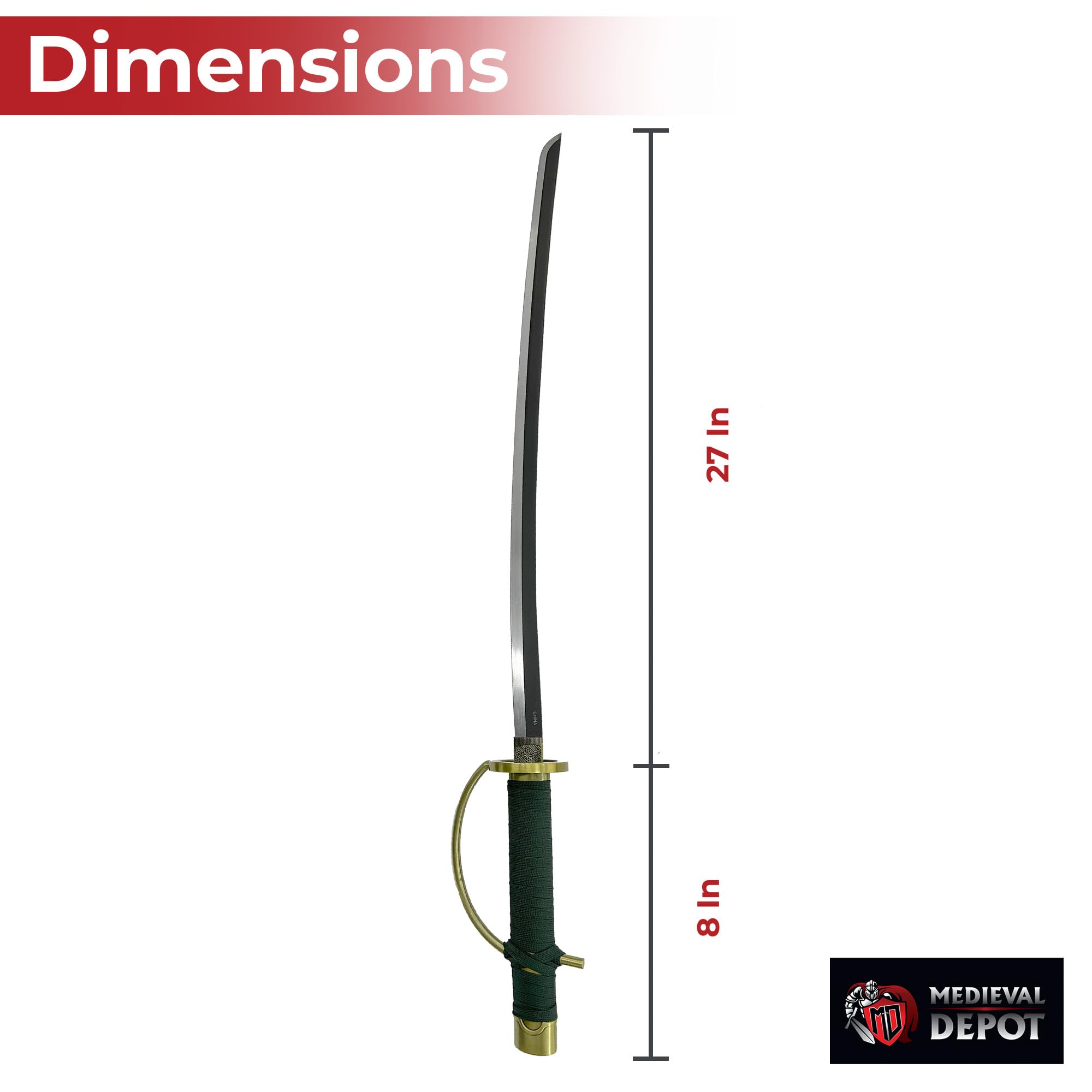 MedievalDepot Anime Sword Replica - 41 Inch Metal Katana with Green Grip & Guard | Collectible Weapon for Cosplay, Halloween Costume, Anime Convention & Home Decor