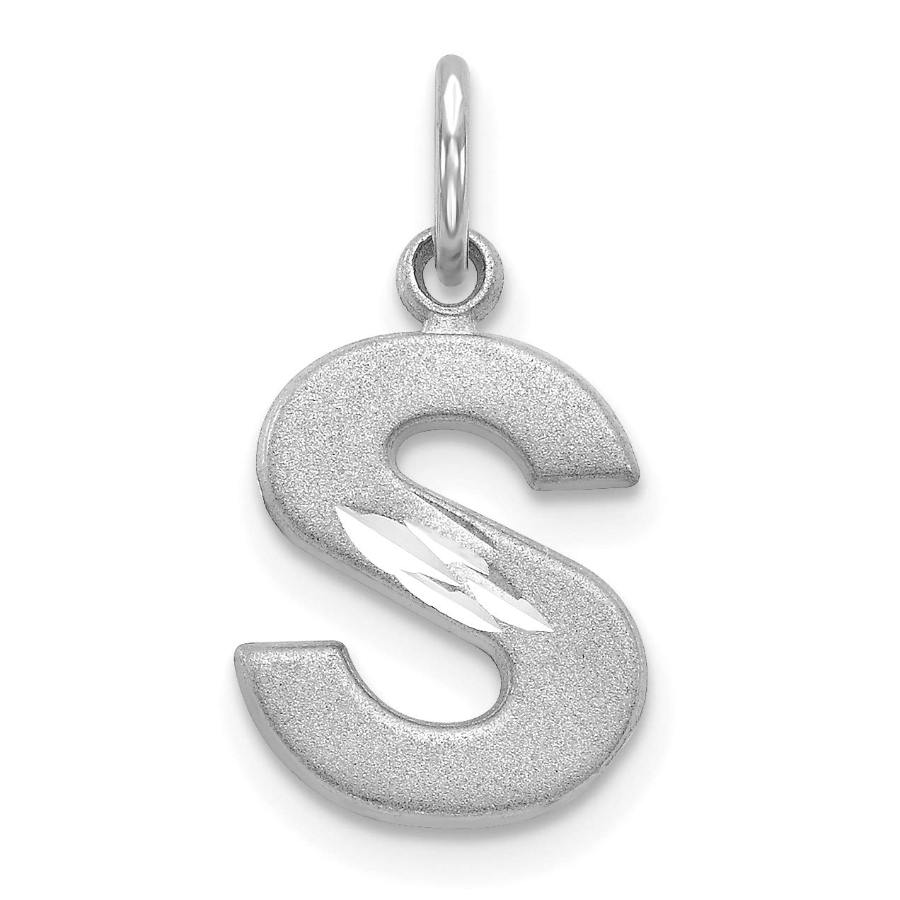 14K White Gold Solid Letter S Initial Charm Pendant - 20x10mm Elegant Monogram Jewelry for Necklace, Bracelet & Gift Giving