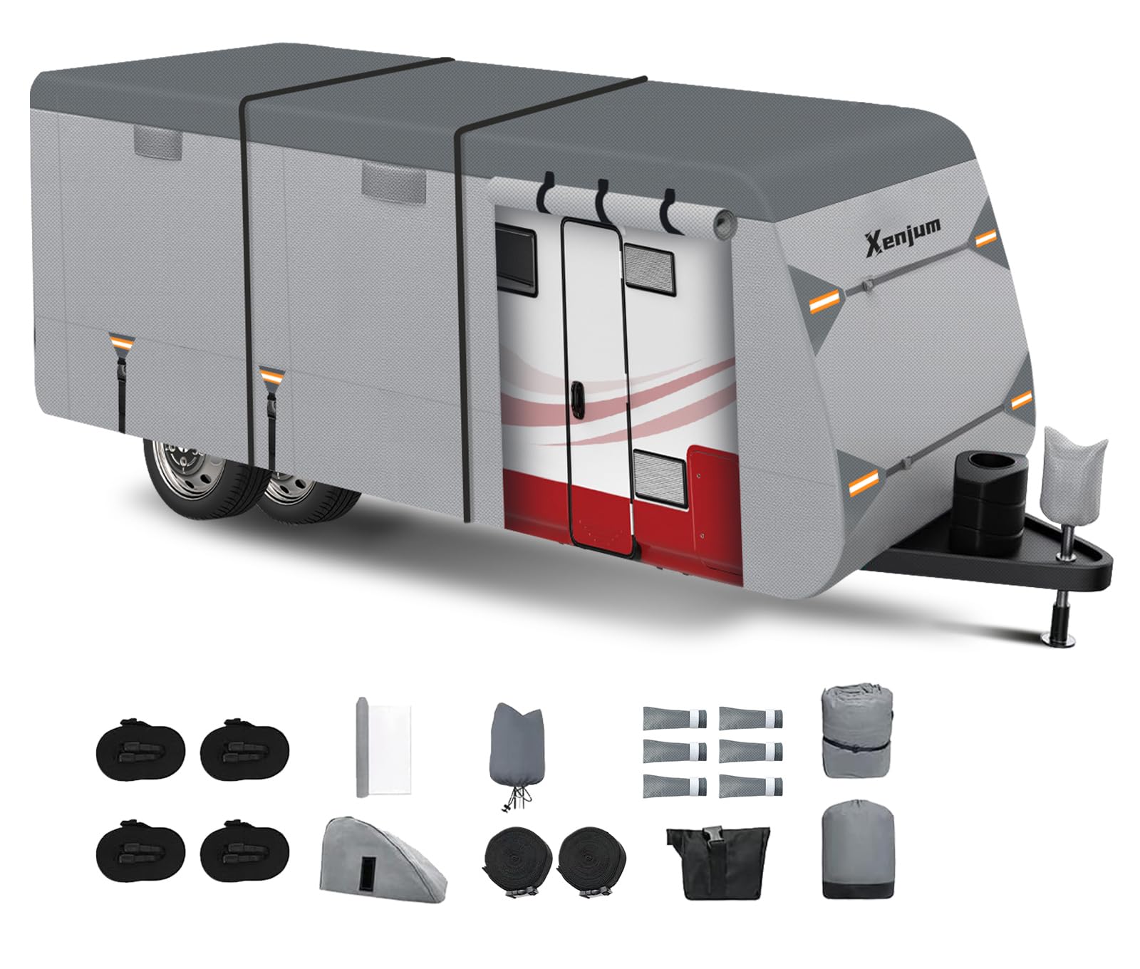 Upgraded 7-Layer Travel Trailer RV Cover for 16-18 ft - Heavy Duty Camper Cover with 6 Gutter Covers & Tongue Jack Cover - Weatherproof & UV Resistant Motorhome Cover for Outdoor Storage - Perfect for Winter Protection & Long-Term RV Storage