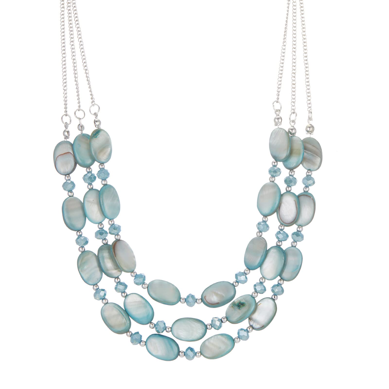 FULU AUTUMN Women's Chunky Layered Beaded Necklace - Silver Chain Statement Jewelry Gift for Her (Grey Blue) | Perfect for Casual Outfits, Office Wear & Special Occasions