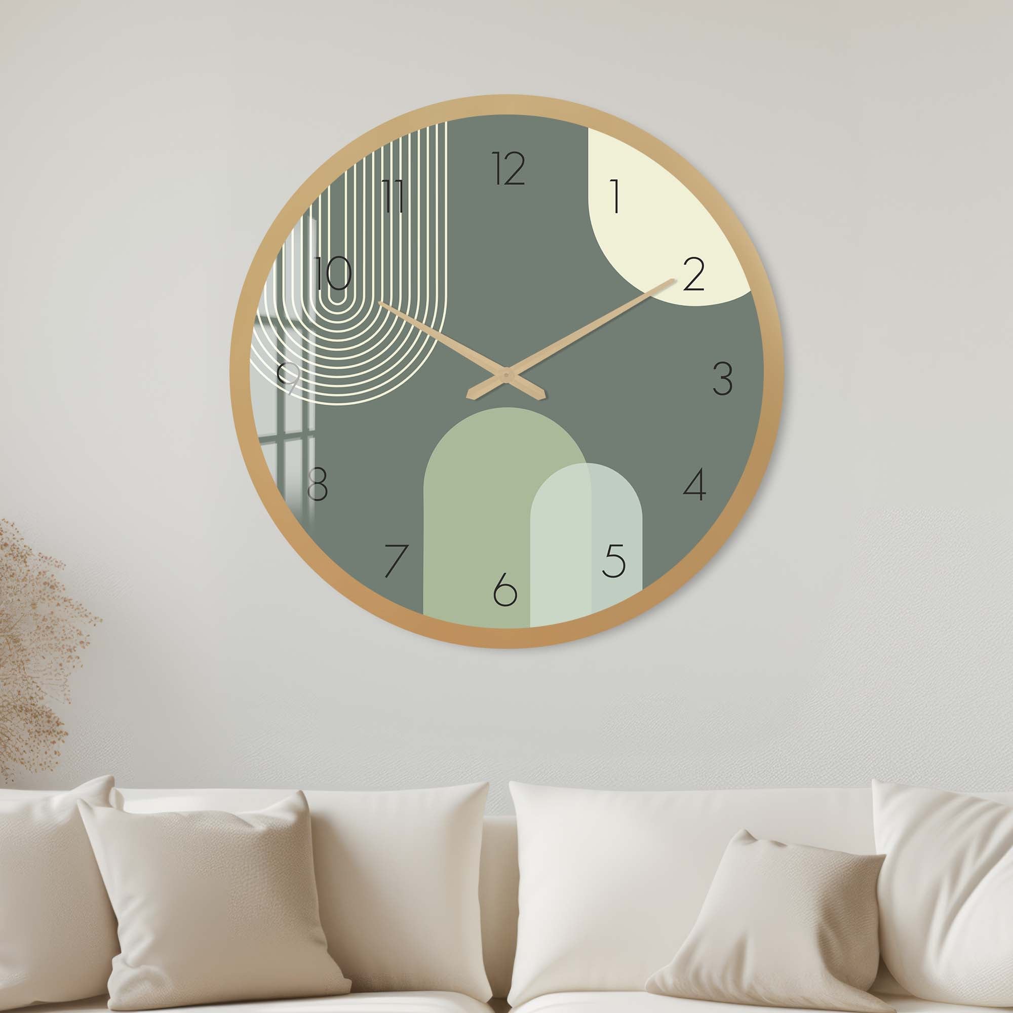 Puffy Khaki Glass Wall Clock - Modern Large Silent Non-Ticking Decorative Clock for Living Room, Bedroom, Office | Home & Office Decor