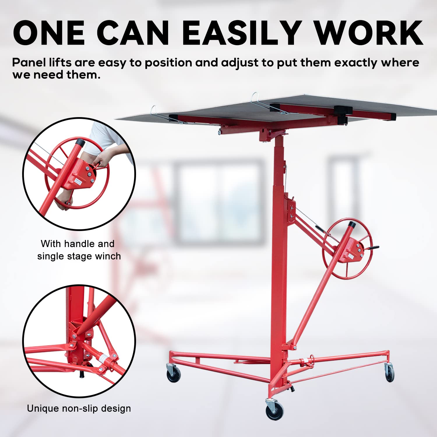 11Ft Drywall Lift Panel Hoist with Lockable Wheels - Heavy Duty Construction Tool for Ceiling Installation & Drywall Projects - Perfect for Contractors & DIY Home Renovation