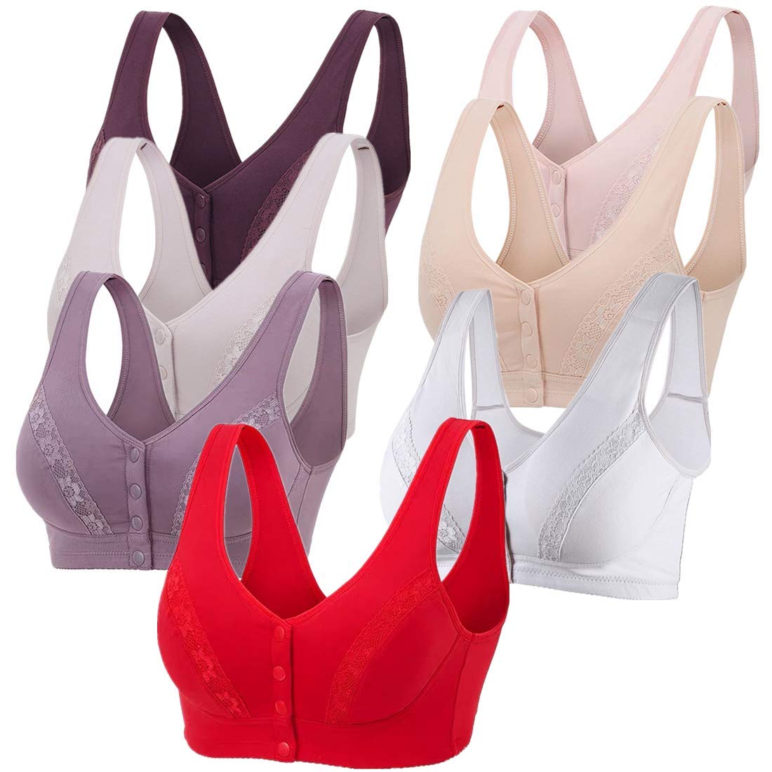 Women's Comfortable Cotton Soft Cup Front Closure Bra - Breathable Lace Everyday Bra with Light Padding for Work, Yoga & Relaxation
