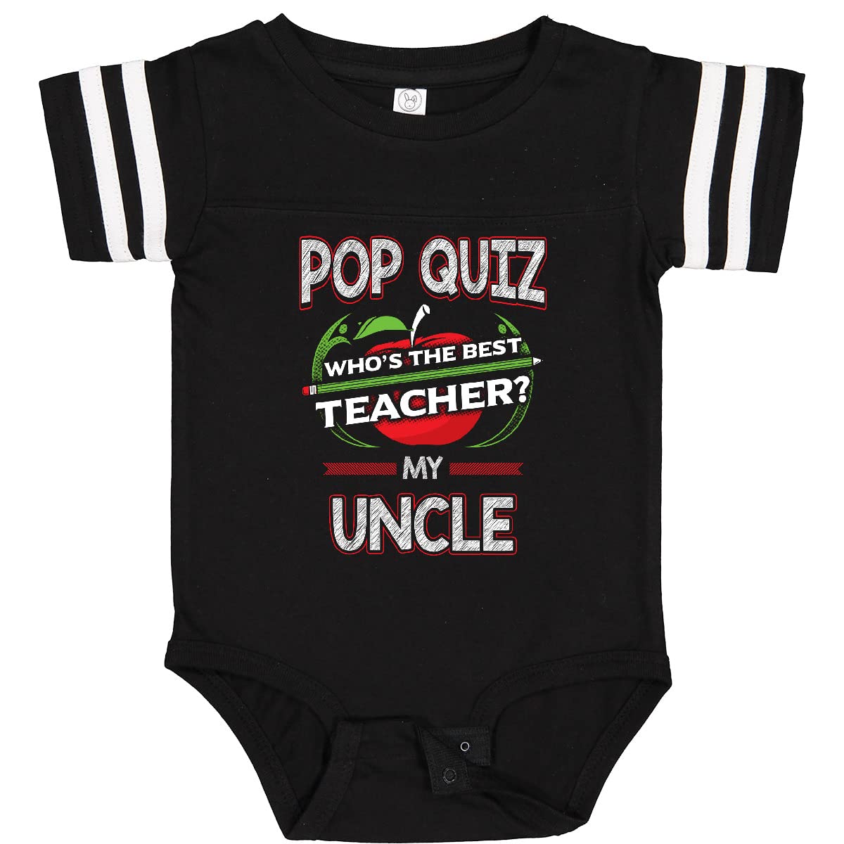 Inktastic Pop Quiz Uncle Best Teacher Baby Bodysuit - Funny Infant Onesie for Teacher Appreciation & Family Gifts - Perfect for School Events & Newborn Photoshoots