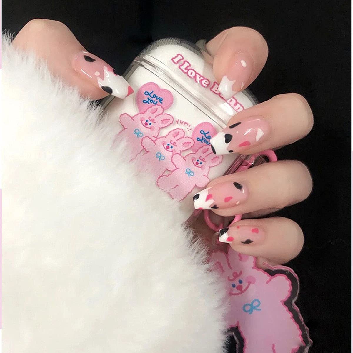 24Pcs Cow Print Press on Nails for Women - Acrylic Full Cover False Nails with Glue - Perfect for Parties, Weddings & Everyday Wear