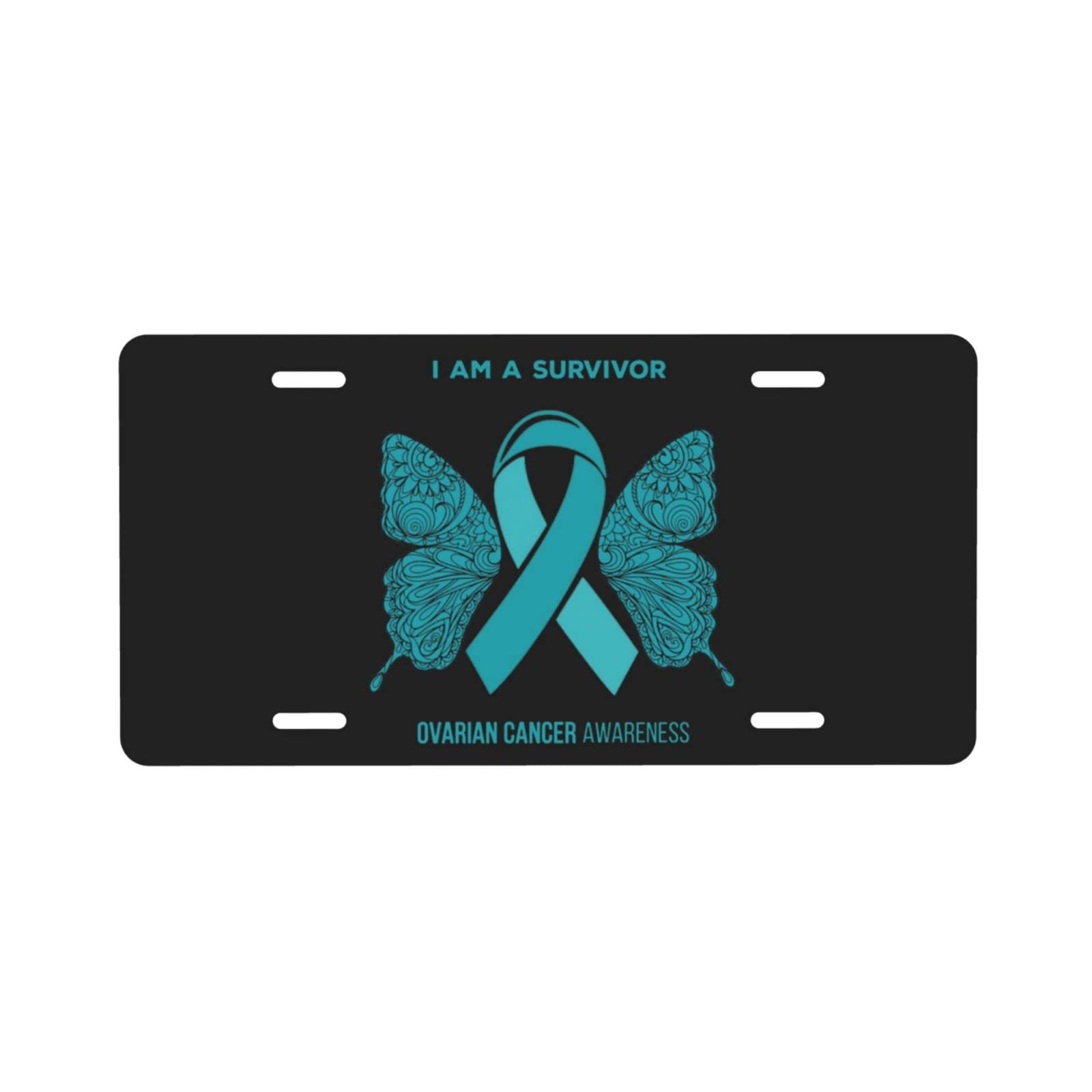 DARLEKS I Am A Survivor Ovarian Cancer Awareness Decorative Car Front License Plate – Vanity Tag, Metal Car Plate, Aluminum Novelty License Plate, 6 x 12 Inch (4 Holes) – Perfect for Cars, Trucks, Vans & Show Support for Cancer Awareness