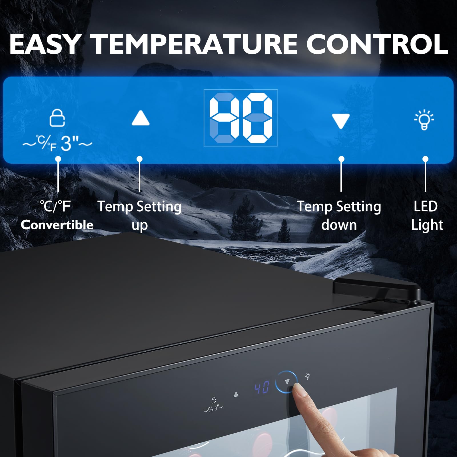 15 Bottle Mini Wine Fridge Freestanding - Digital Control Wine Cooler Refrigerator for Red & White Wine with Glass Door - Perfect for Home Bar, Kitchen Countertop & Office Use