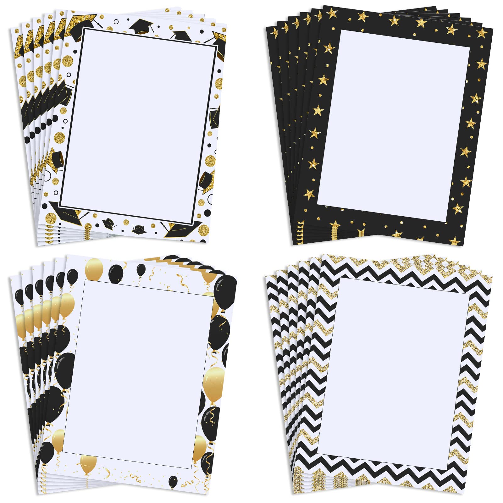 48 Sheets Graduation Stationery Paper - 8.5 x 11 Inches Decorative Letterhead with Boarder Design for Graduation Party Invitations, Diplomas, Certificates & Announcements - Perfect for School Events, Commencement Ceremonies & Academic Celebrations