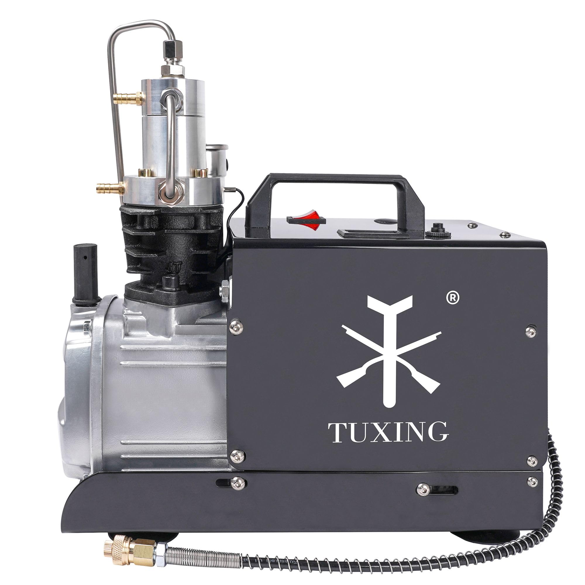 TUXING 4500Psi PCP Air Compressor with Adjustable Auto Stop - High Pressure Water Cooling Pump for PCP Air Rifles & Scuba Tank Charging - 110V Portable Compressor for Hunting, Paintball & Diving (Model TXES022)
