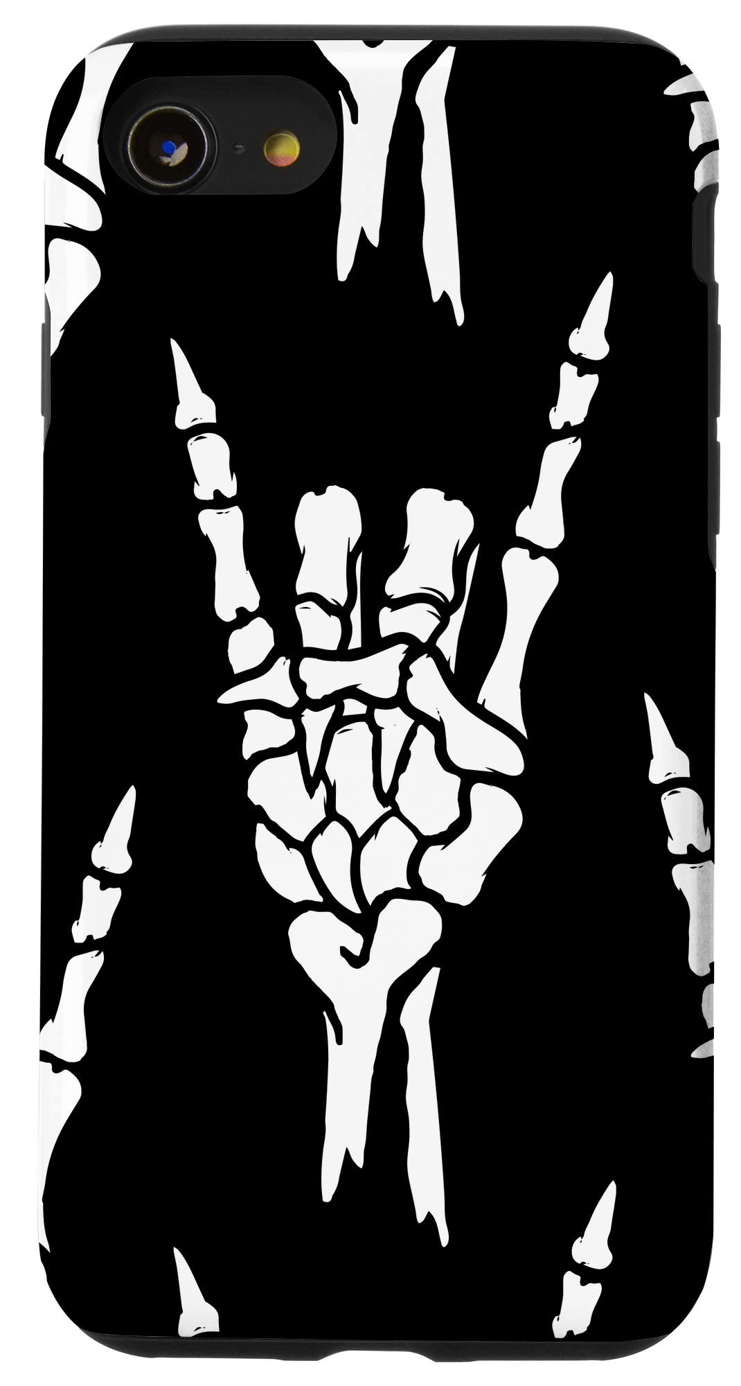 iPhone SE (2020) / 7 / 8 Devil Horns Skeleton Hand Metal Phone Case - Gothic Satanic Horror Design with Broken Bones Pattern - Perfect for Halloween, Metal Concerts and Dark Fashion Lovers