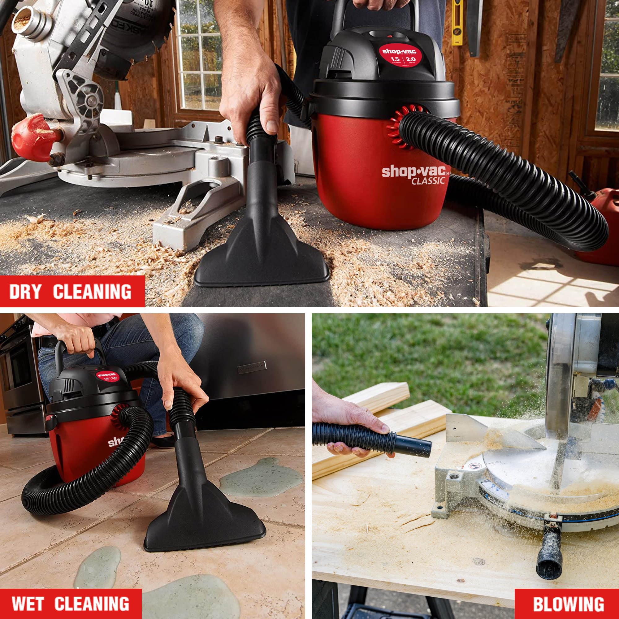 Shop-Vac 1.5 Gallon 2.0 Peak HP Wet Dry Vacuum Cleaner - Portable Compact Shop Vac with Collapsible Handle, Wall Mount Bracket & Accessories (Model 2030100) - Ideal for Home, Garage, Workshop, Car Cleaning & DIY Projects
