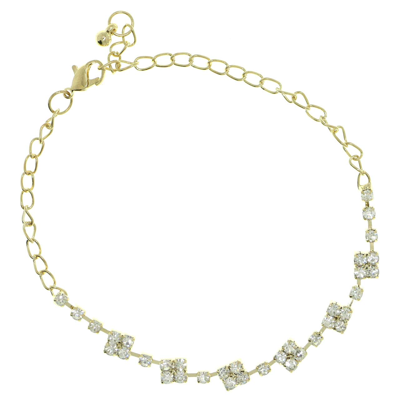 Elegant Mi Amore Gold-Tone Ankle Bracelet with Rhinestone Clusters - Perfect for Beach Weddings, Summer Parties & Boho Fashion