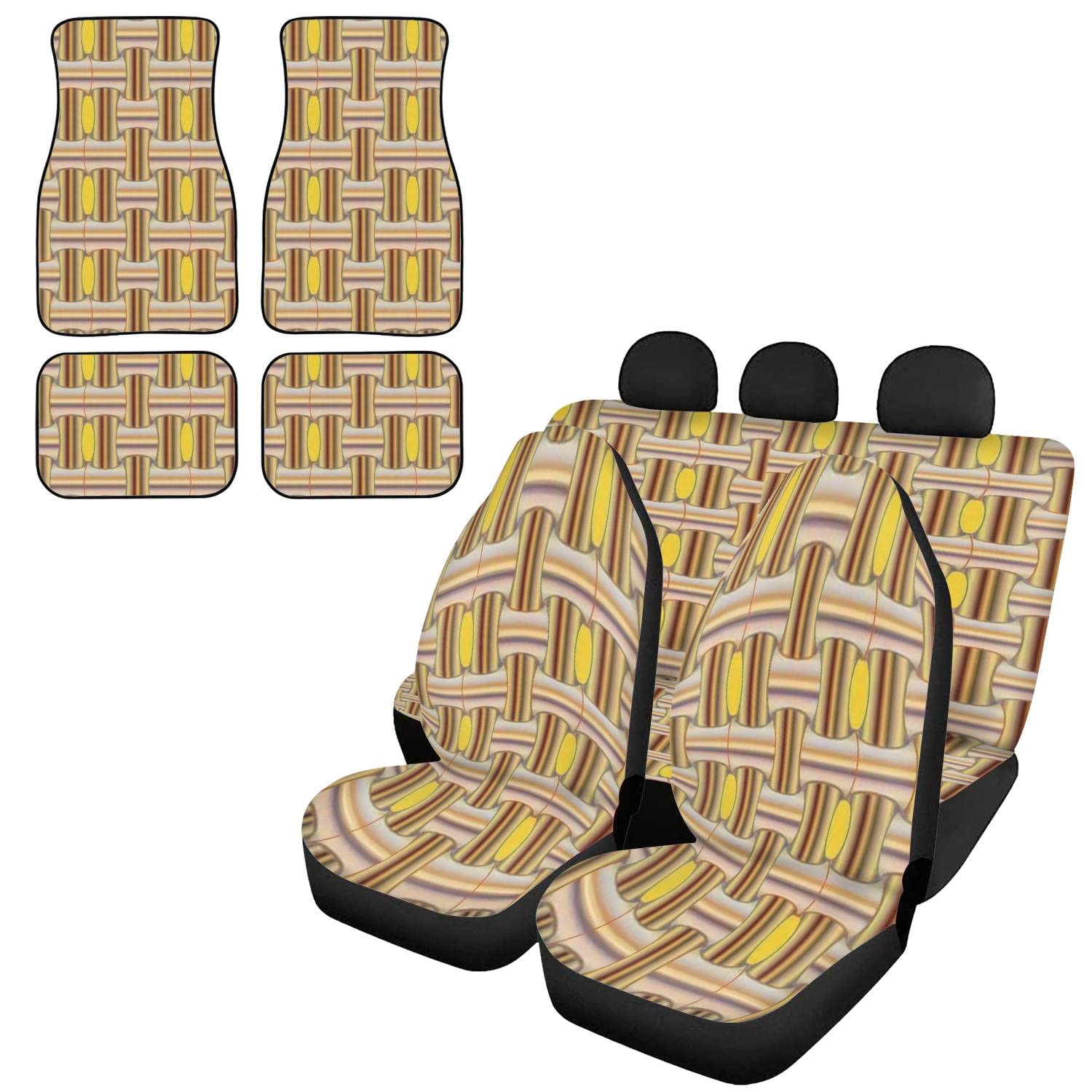 Universal Abstract Color Seamless Car Seat Covers Full Set - 4-Piece Car Floor Mats, Front & Rear Seat Protectors, Headrest Covers for Auto Interior Decor | Perfect for Sedans, SUVs & Trucks