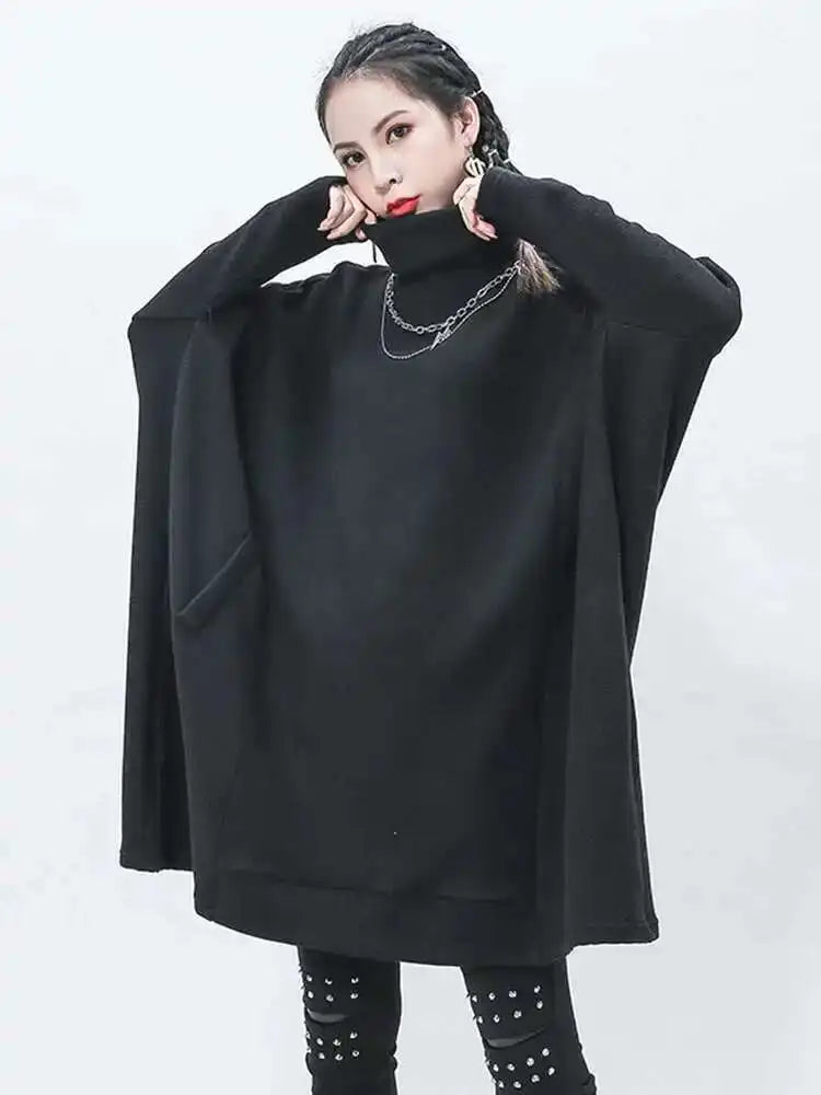 Black Oversized Knit Sweater for Women - Loose Fit Turtleneck Long Sleeve Pullover | Cozy Winter Fashion 2025 | Perfect for Casual Outfits, Office Wear & Cold Weather Layering