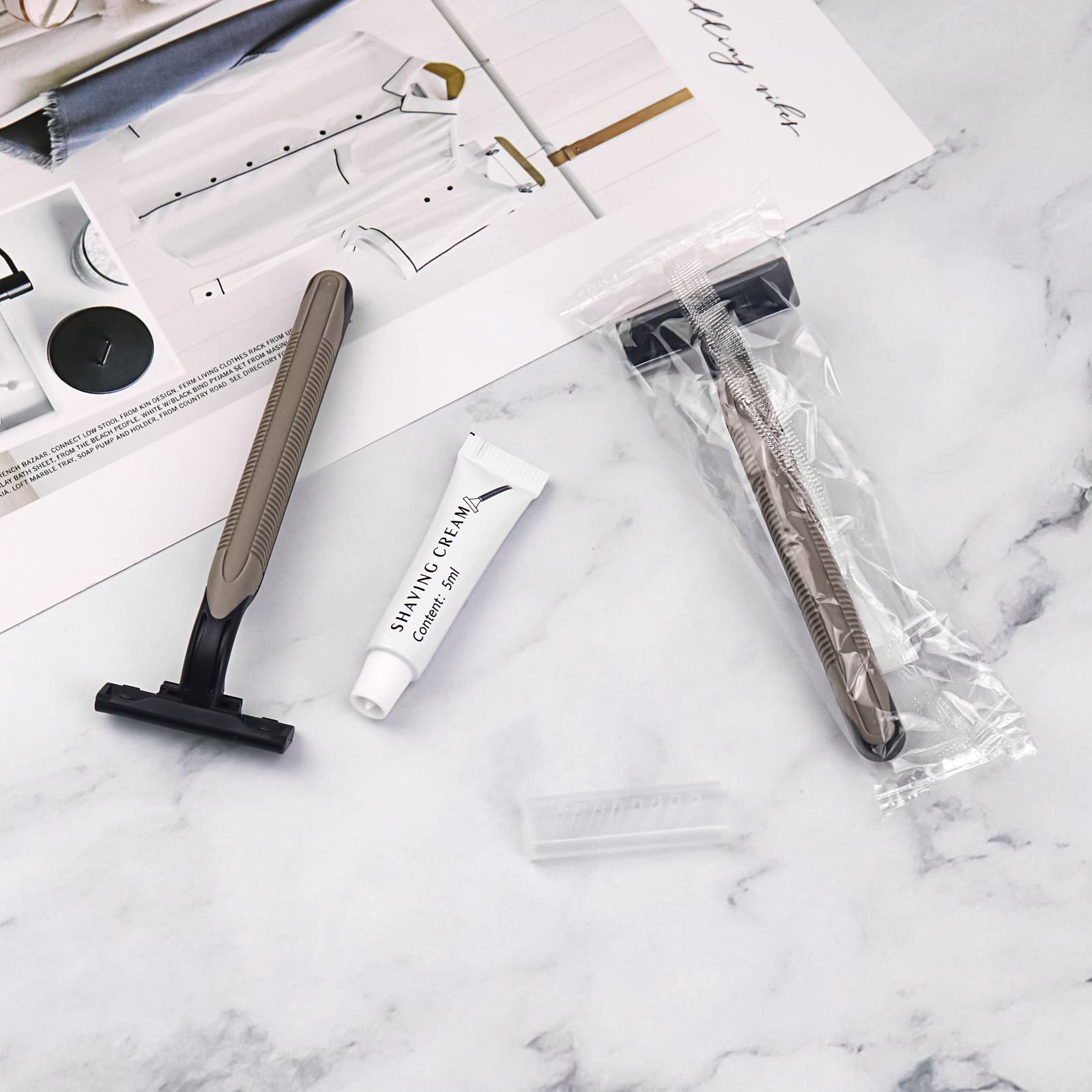 Bulk Disposable Razors with Knife Cap - 100 Pack Individually Wrapped Grey Razors for Shaving | Includes Shaving Cream | Perfect for Hotels, Homeless Shelters, Nursing Homes & Charity Organizations | Travel & Personal Hygiene Essential