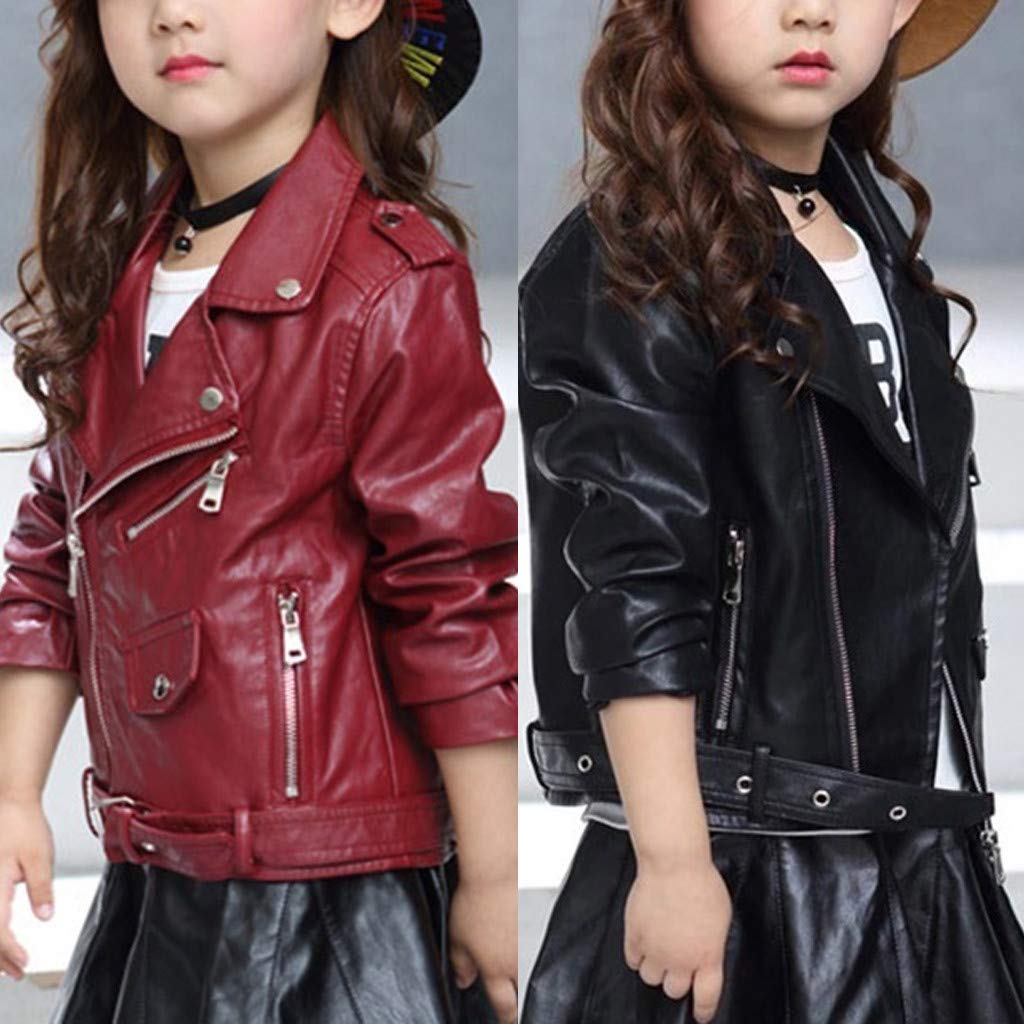Kids Motorcycle Faux Leather Jacket for Boys & Girls - Winter Coat for Toddlers Ages 1-8 Years | Stylish Outerwear for Riding, Playdates & Cold Weather