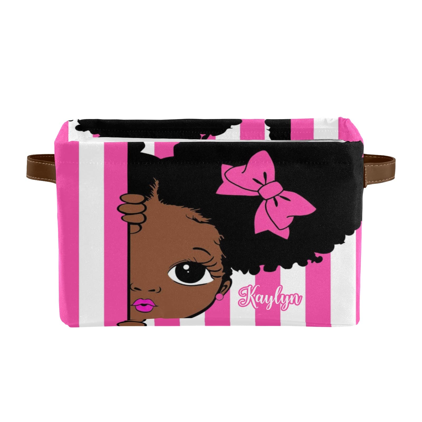 African American Girl Princess Personalized Storage Bins - 2 Pack Durable Cube Organizers with Handles for Nursery, Wardrobe & Toy Organization | Perfect for Kids' Room Decor & Closet Storage