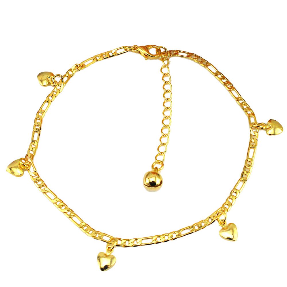 Gold Heart Anklet Bracelet for Women - Adjustable Barefoot Sandal Jewelry - Perfect for Beach, Summer & Boho Fashion