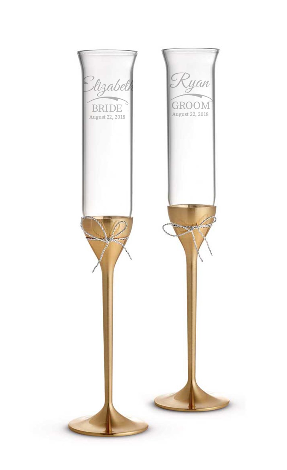 Vera Wang Love Knots Gold Personalized Wedding Champagne Flutes - Set of 2 Custom Engraved Glasses for Bride & Groom, Elegant Wedding Gift & Accessory - Perfect for Toasts, Anniversaries & Romantic Celebrations