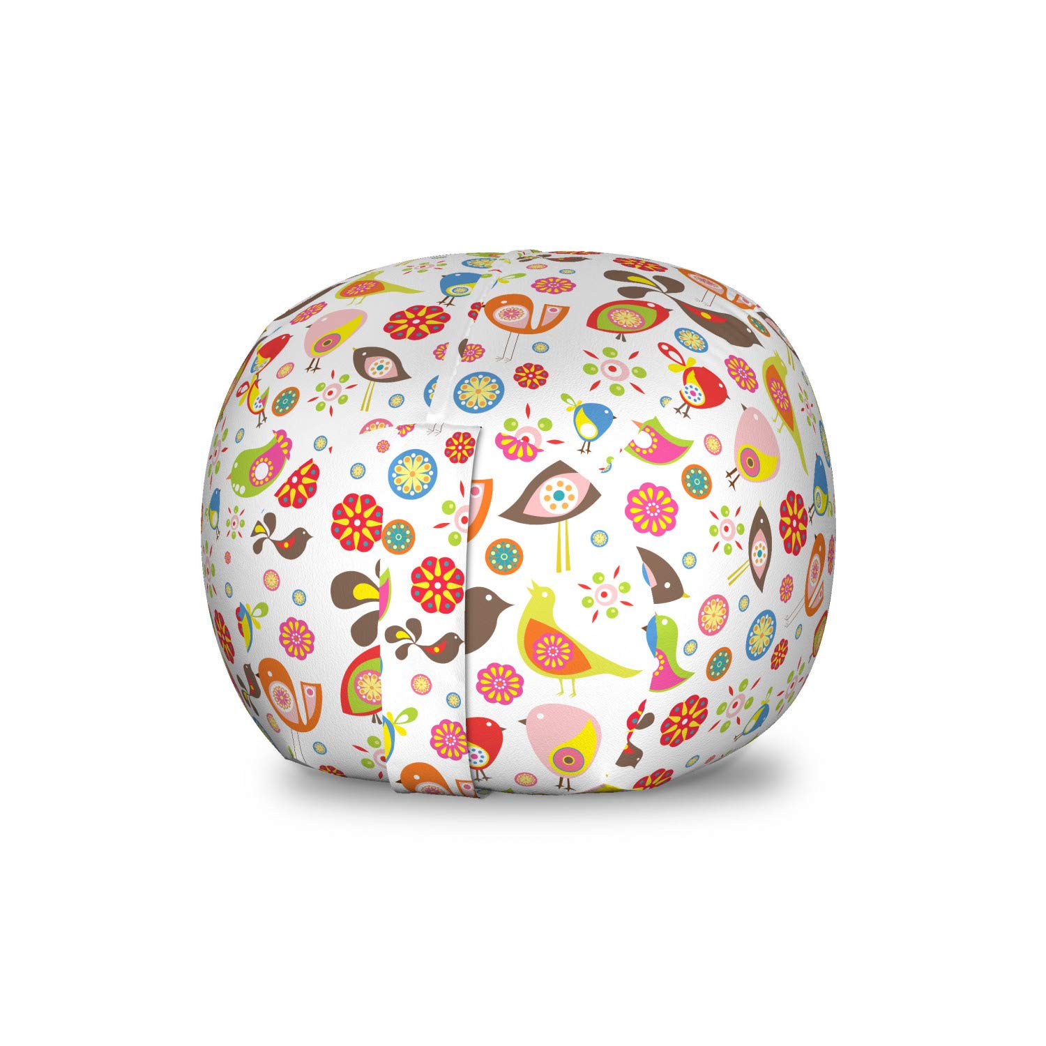 Ambesonne Colorful Storage Toy Bag Chair - Abstract Bird Pattern with Circles, Dots & Petals - Washable Stuffed Animal Organizer for Kids Room - Small Multicolor Ottoman for Playroom, Bedroom or Nursery