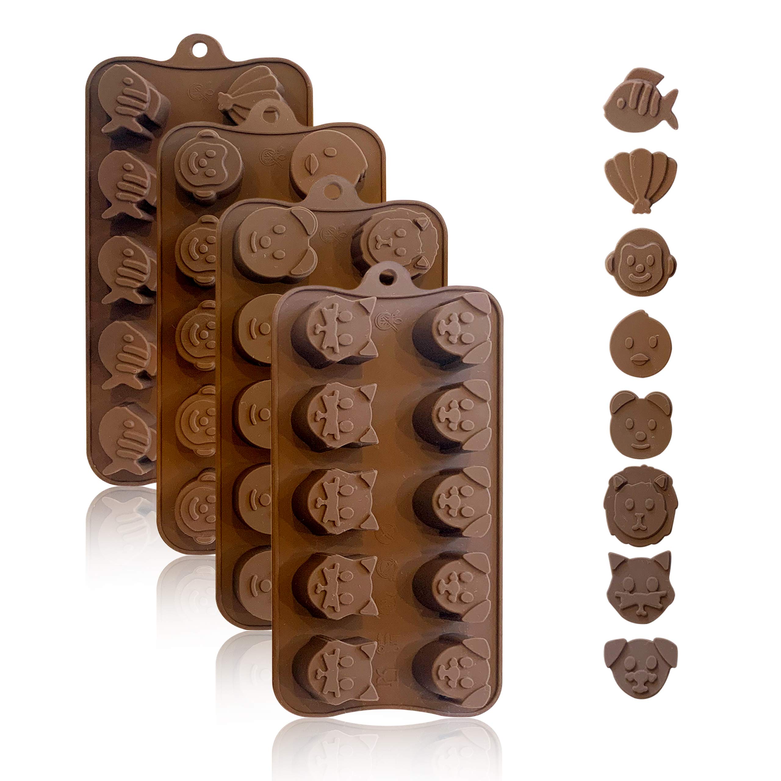 KITCHENATICS Small Animal Silicone Molds - 4Pcs Nonstick BPA Free Chocolate Candy Molds for Mini Gummy, Jello, Crayon - Perfect for Baking, DIY Treats, Kids Crafts & Party Favors