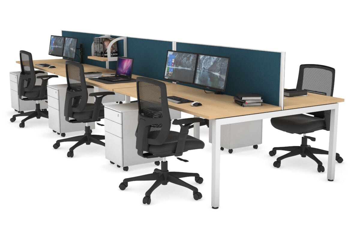 Quadro Square Legs 6-Person Office Workstation Desk [1600L x 700W] - Perfect for Team Collaboration & Open Office Spaces