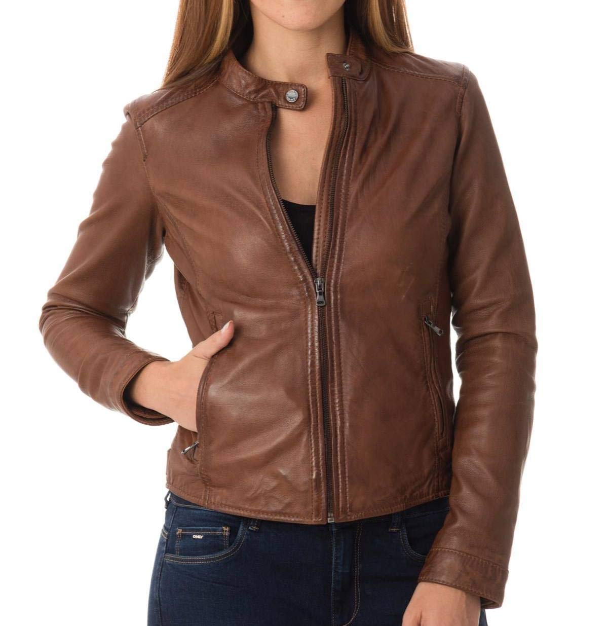 KYZER KRAFT Women's Real Lambskin Leather Jacket - Bomber Motorcycle Biker Jacket for Women | Stylish Outerwear for Riding, Casual Wear & Night Out