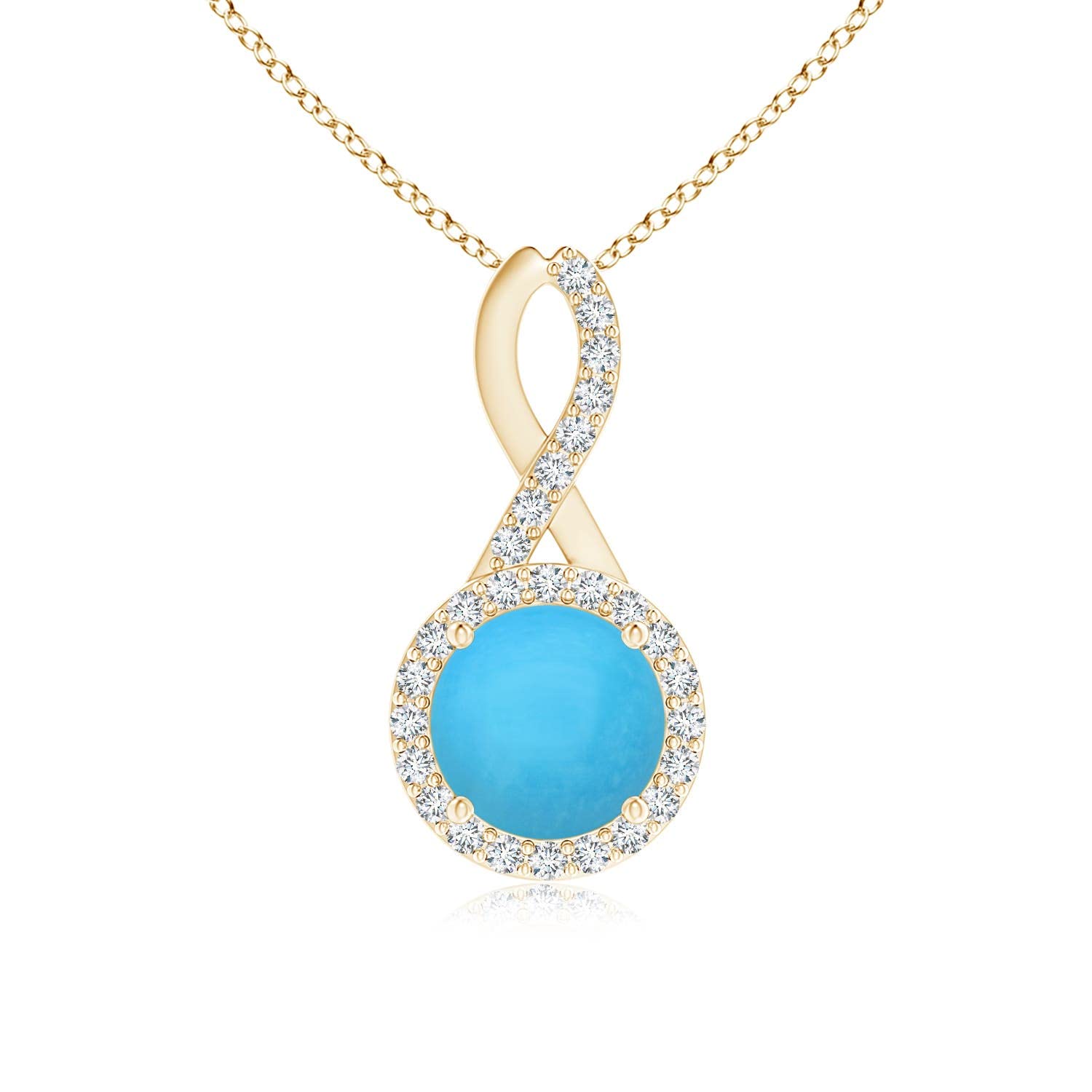 Natural Turquoise Halo Solitaire Pendant Necklace for Women - 14K Solid Gold Jewelry | Elegant Gift for Birthday, Anniversary & Special Occasions | Perfect for Weddings, Parties & Everyday Wear