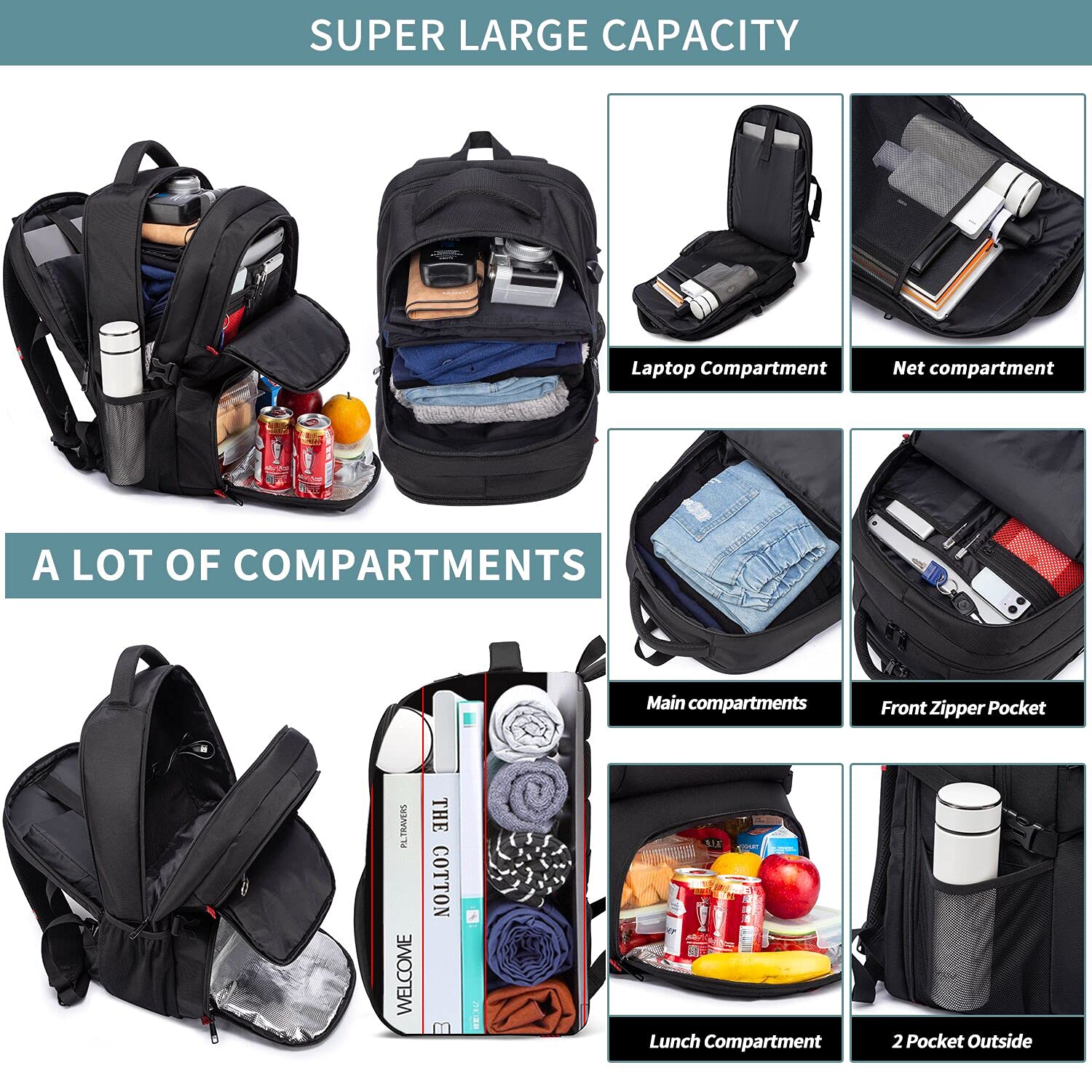 Extra Large Travel Laptop Backpack for Men & Women - USB Charging Port, Water Resistant, TSA Friendly Business Work Backpack - Fits 17.3 Inch Laptop & Notebook - Perfect for College Students, Office Commute & Air Travel