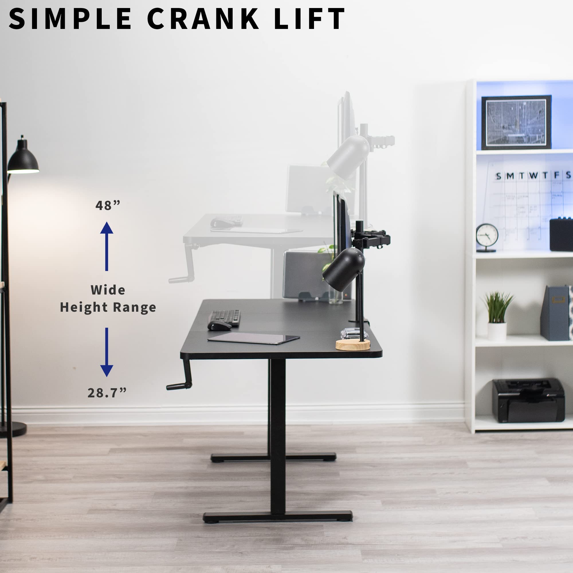 VIVO 71 x 30 Inch Adjustable Height Standing Desk - White Tabletop & Frame, Manual Crank with Foldable Handle, Ergonomic Workstation for Home & Office | Perfect for Remote Work, Gaming & Study Setup